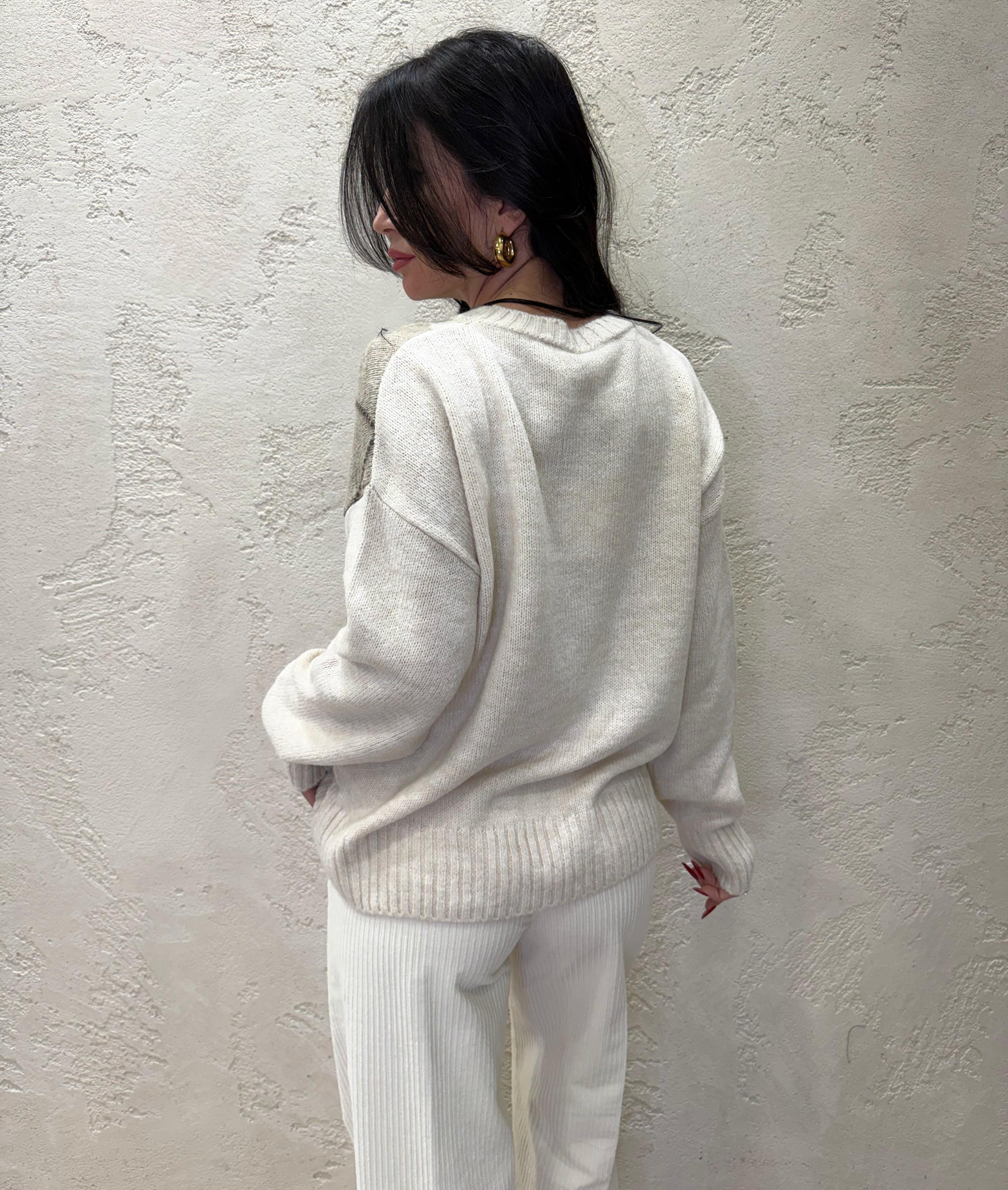 pull in misto lana a scatoletta fantasia rombi W5HMJ78A359 PANNA TENSIONE IN 