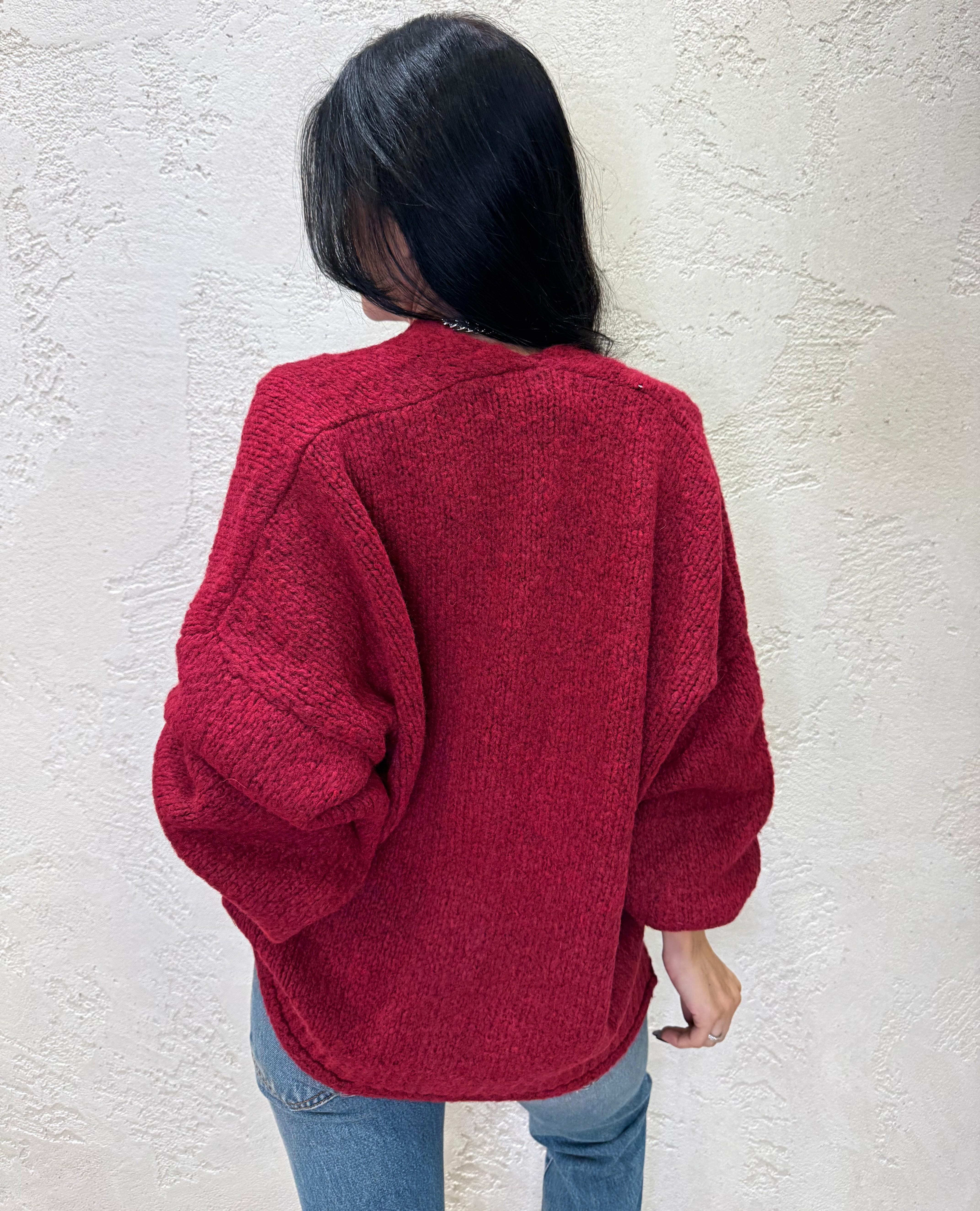 cardigan over misto lana e alpaca con bottoni JIT-P020 ROSSO HAVEONE 
