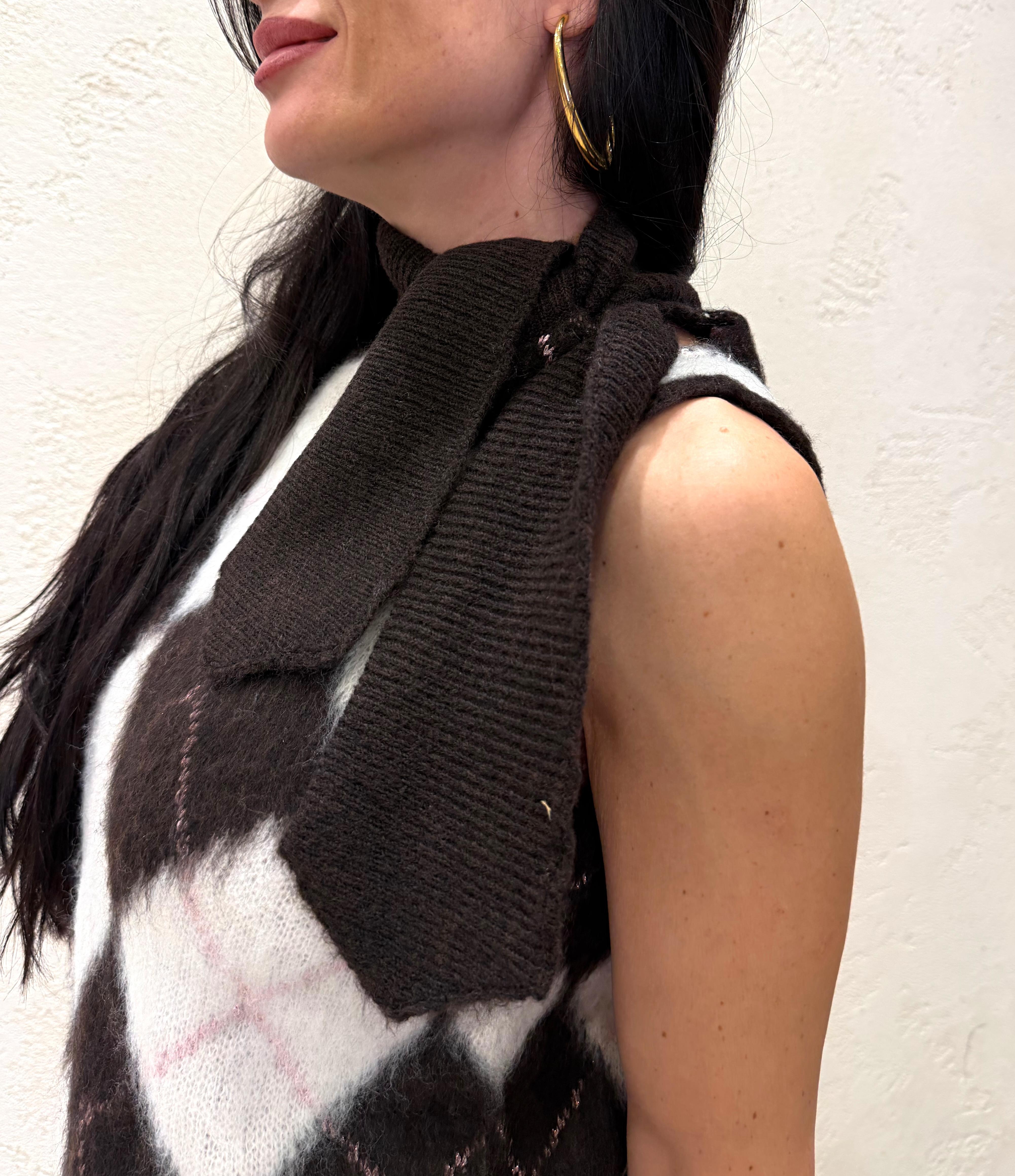 gilet misto lana con collo alto a nodo 25A1028 MORO/BURRO MOTEL 