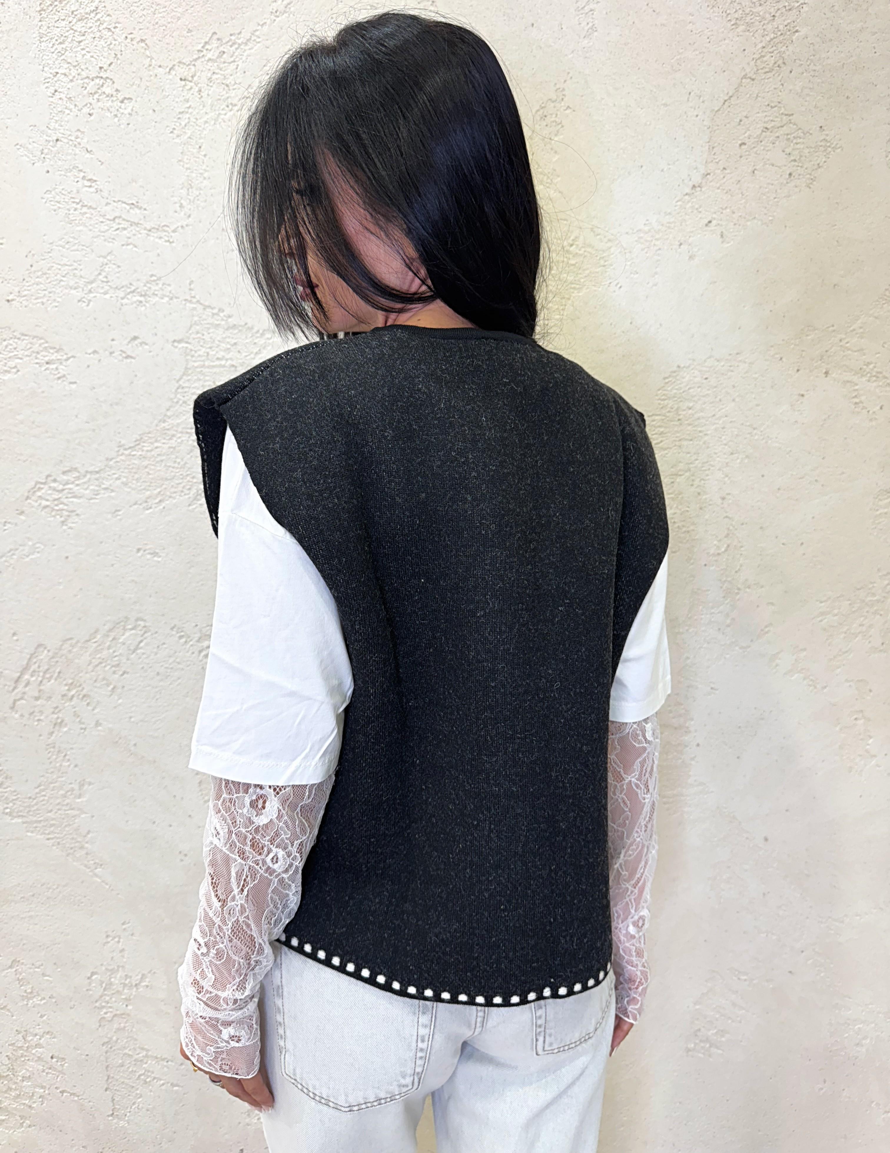 gilet in misto lana e alpaca con ricamo WSHMG35A400 ANTRACITE TENSIONE IN 