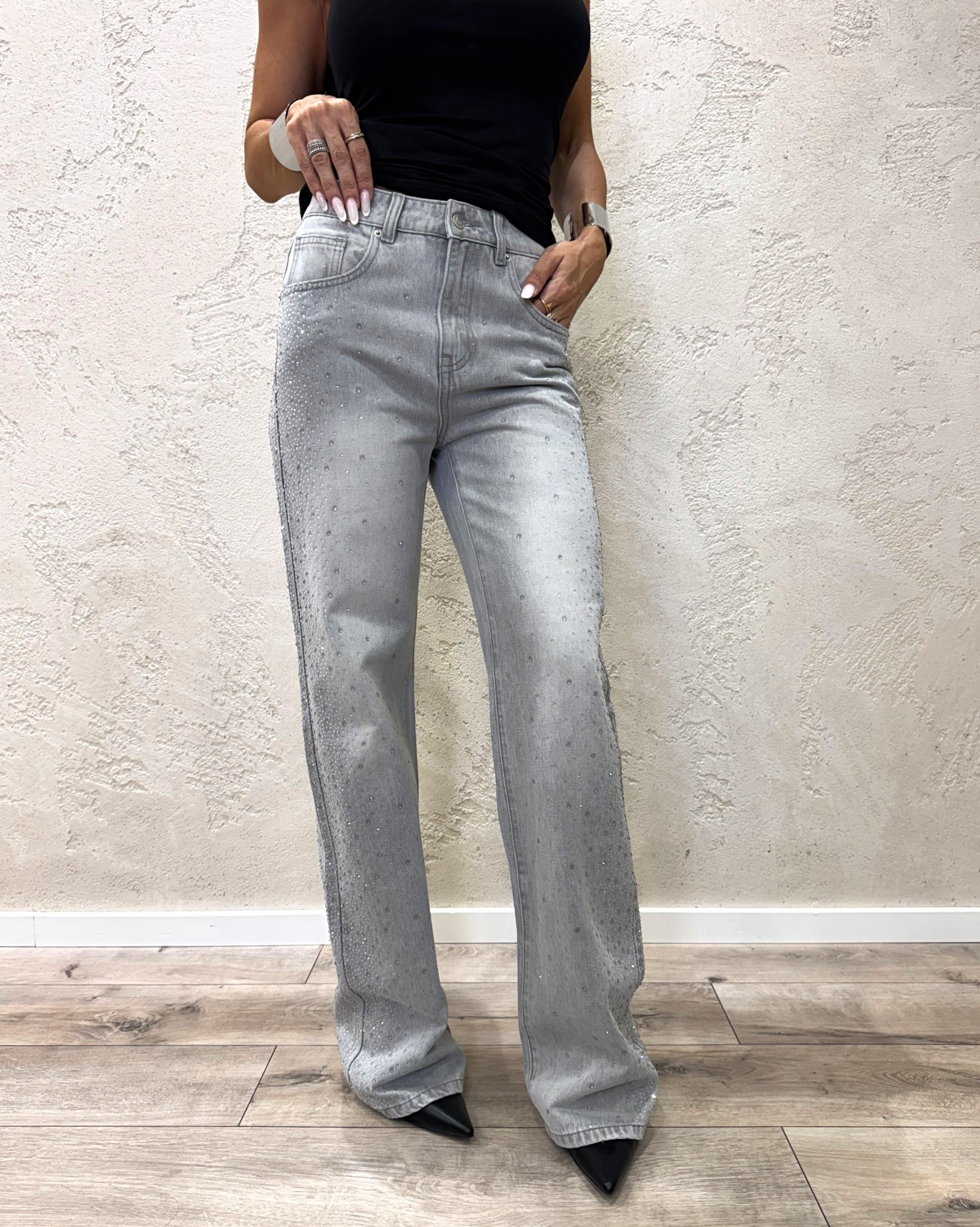 jeans modello aurora con cristalli DF5163 GRIGIO VICOLO 