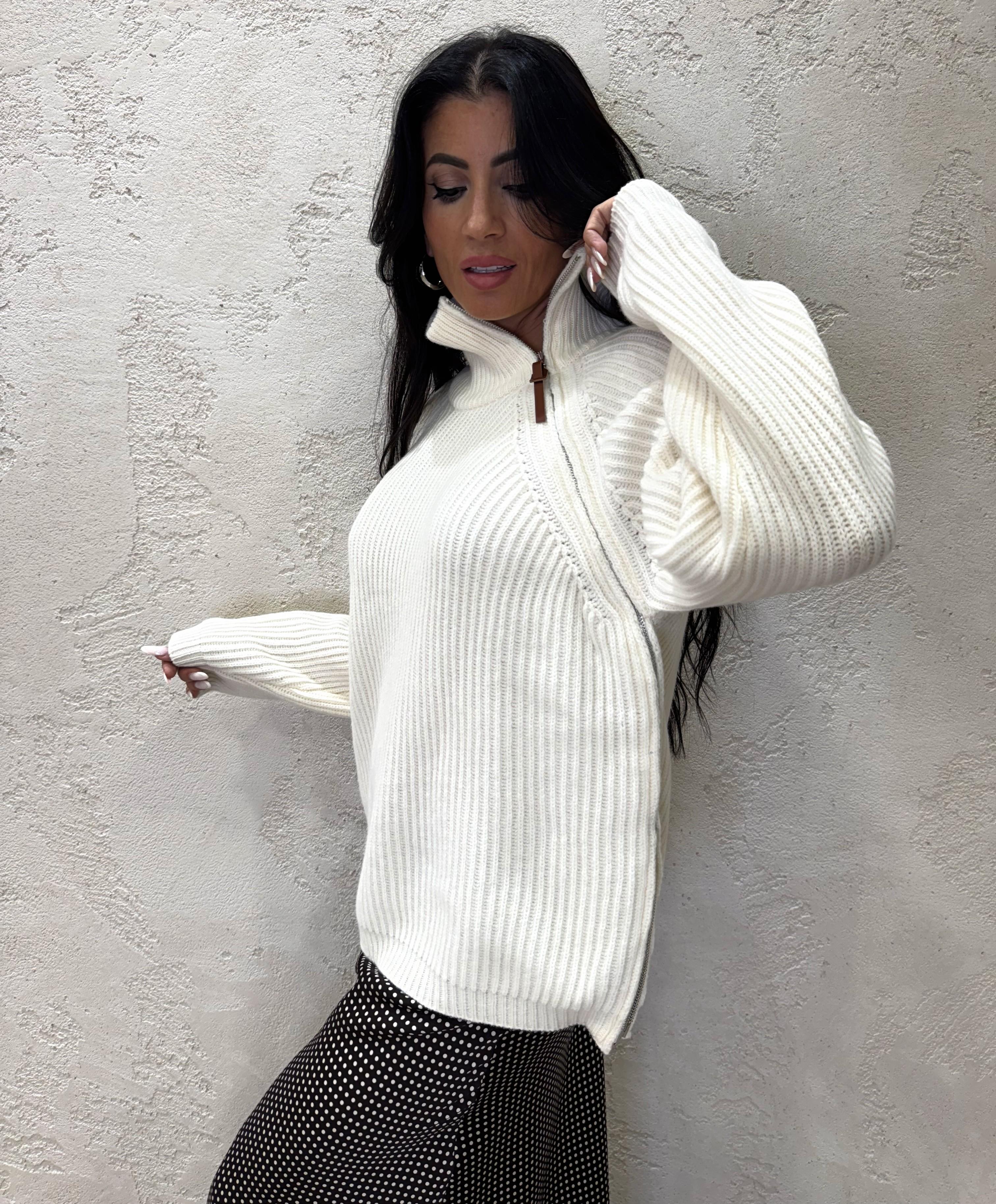 maglione in lana a collo alto con zip 55069F BURRO VICOLO 