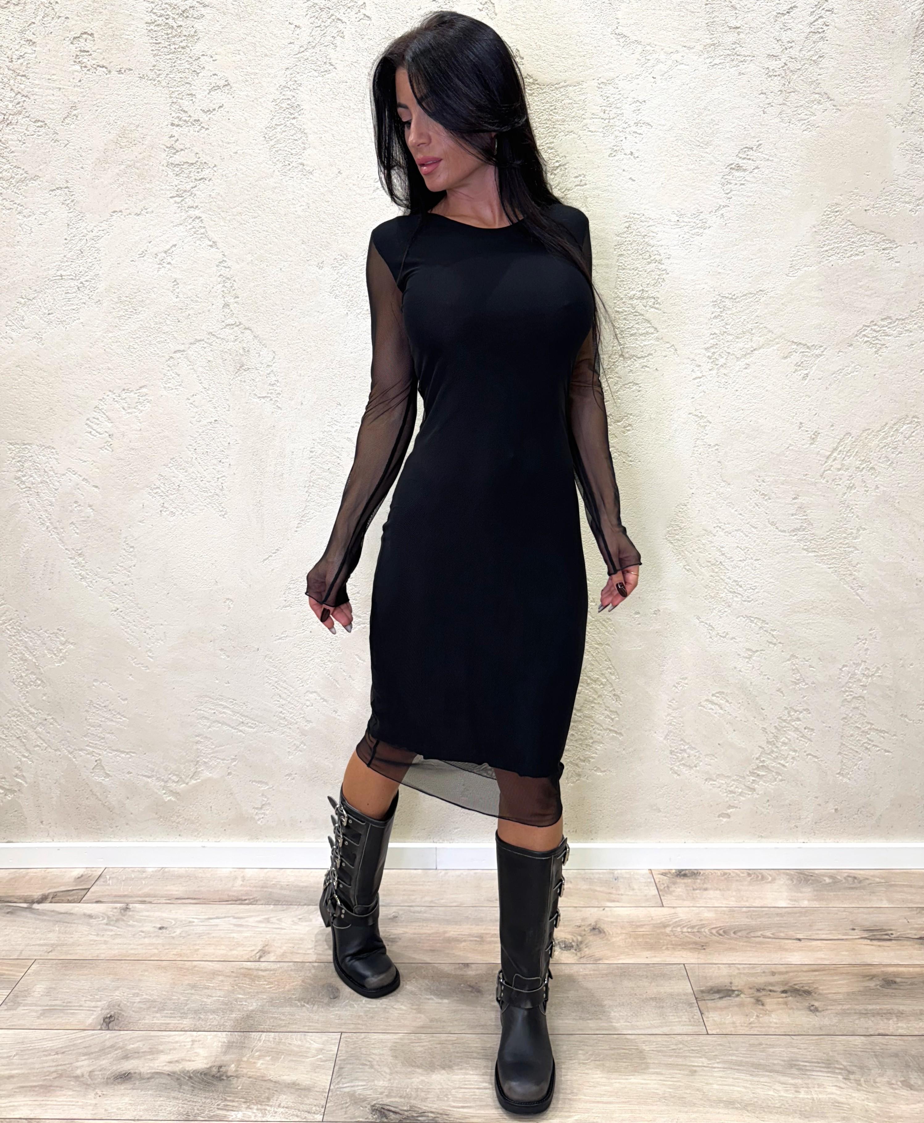 abito midi in tulle elasticizzato con fodera interna A109271TUL NERO SUSY MIX 