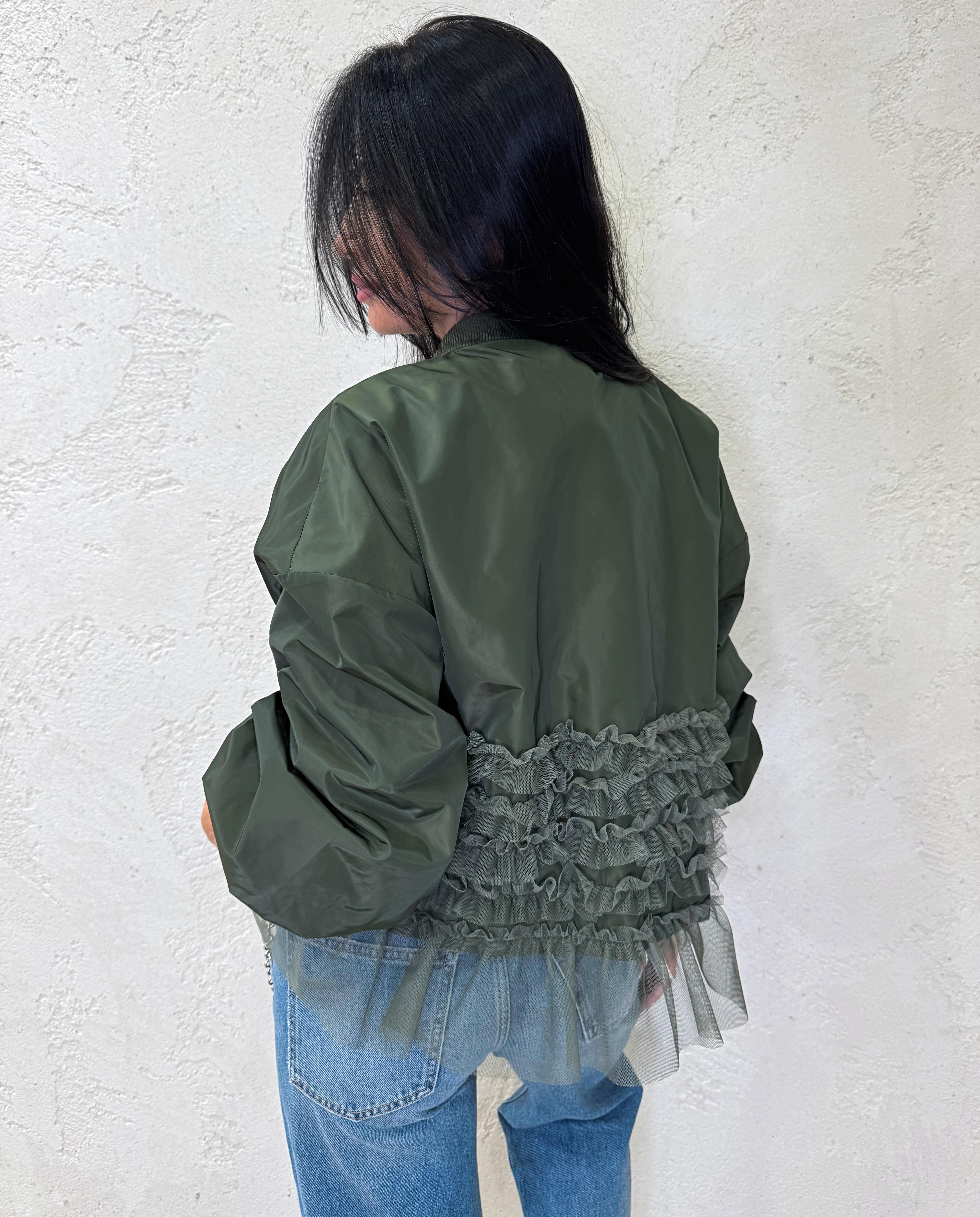 bomber in nylon con inserti denim e tulle S2774 VERDE MILITARE SUSY MIX 