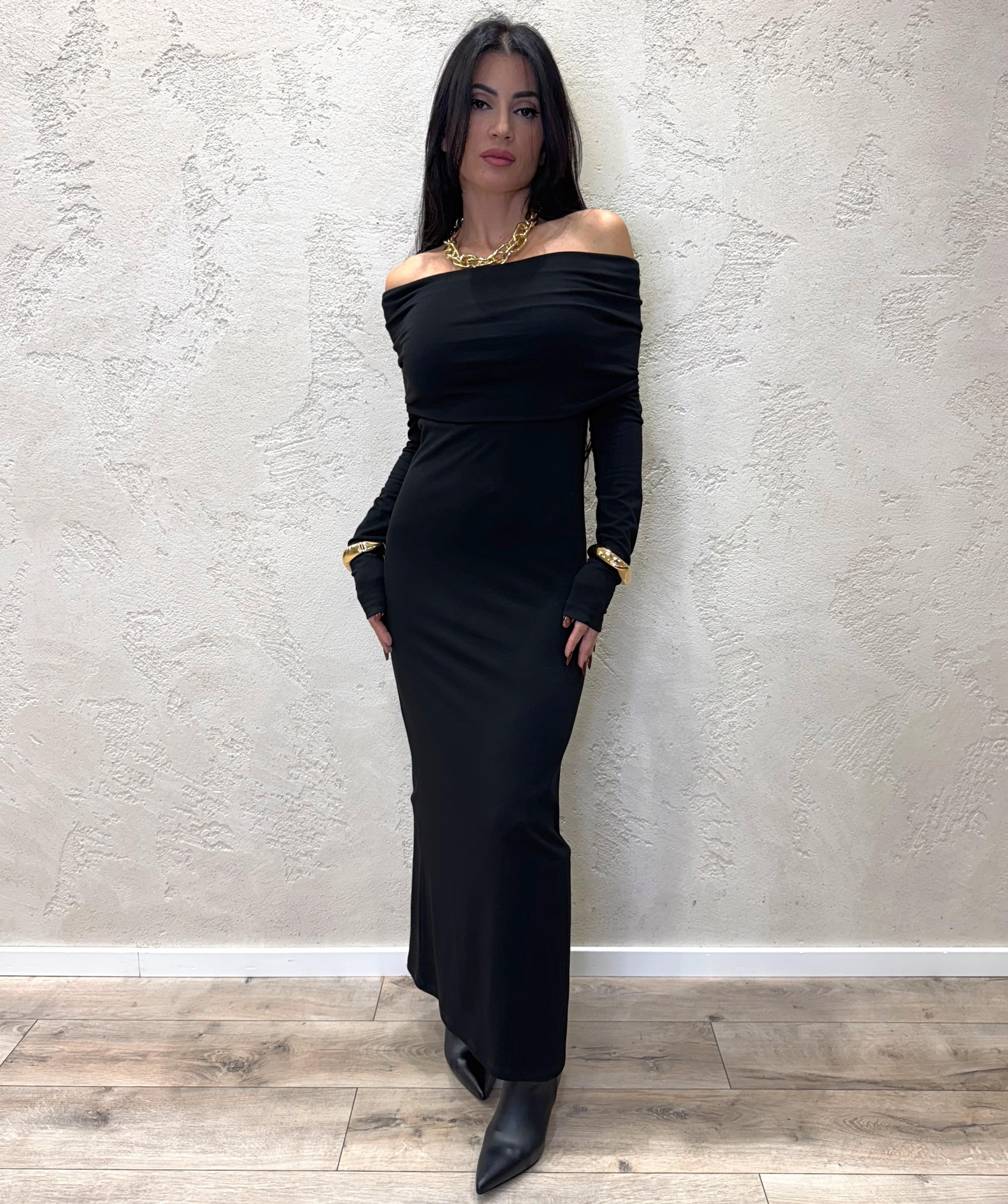 abito lungo con collo schiffer  e maniche lunghe AFVSKPP NERO IMPERIAL 