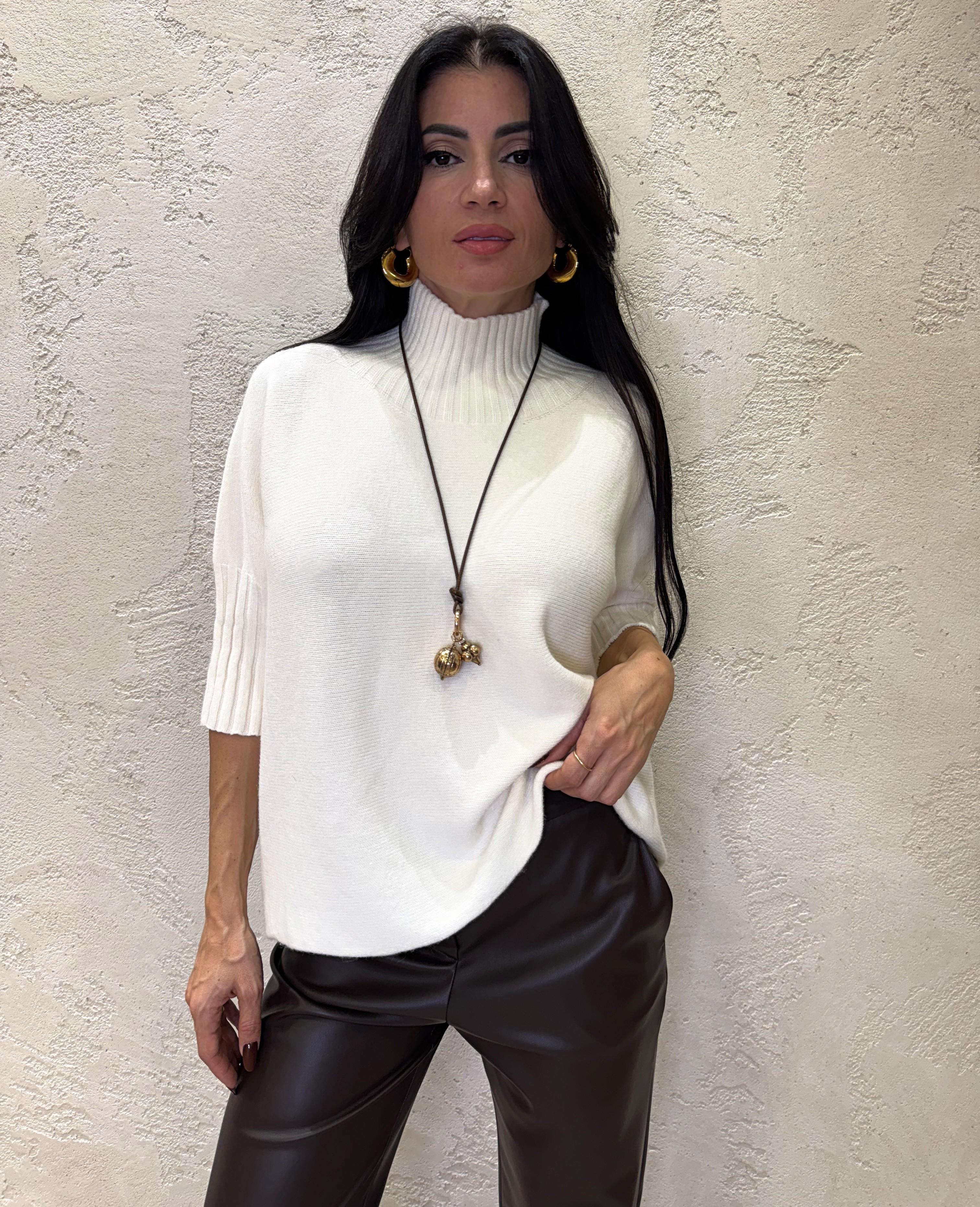 pull morbido collo alto maniche corte M3025859 CREMA IMPERIAL 