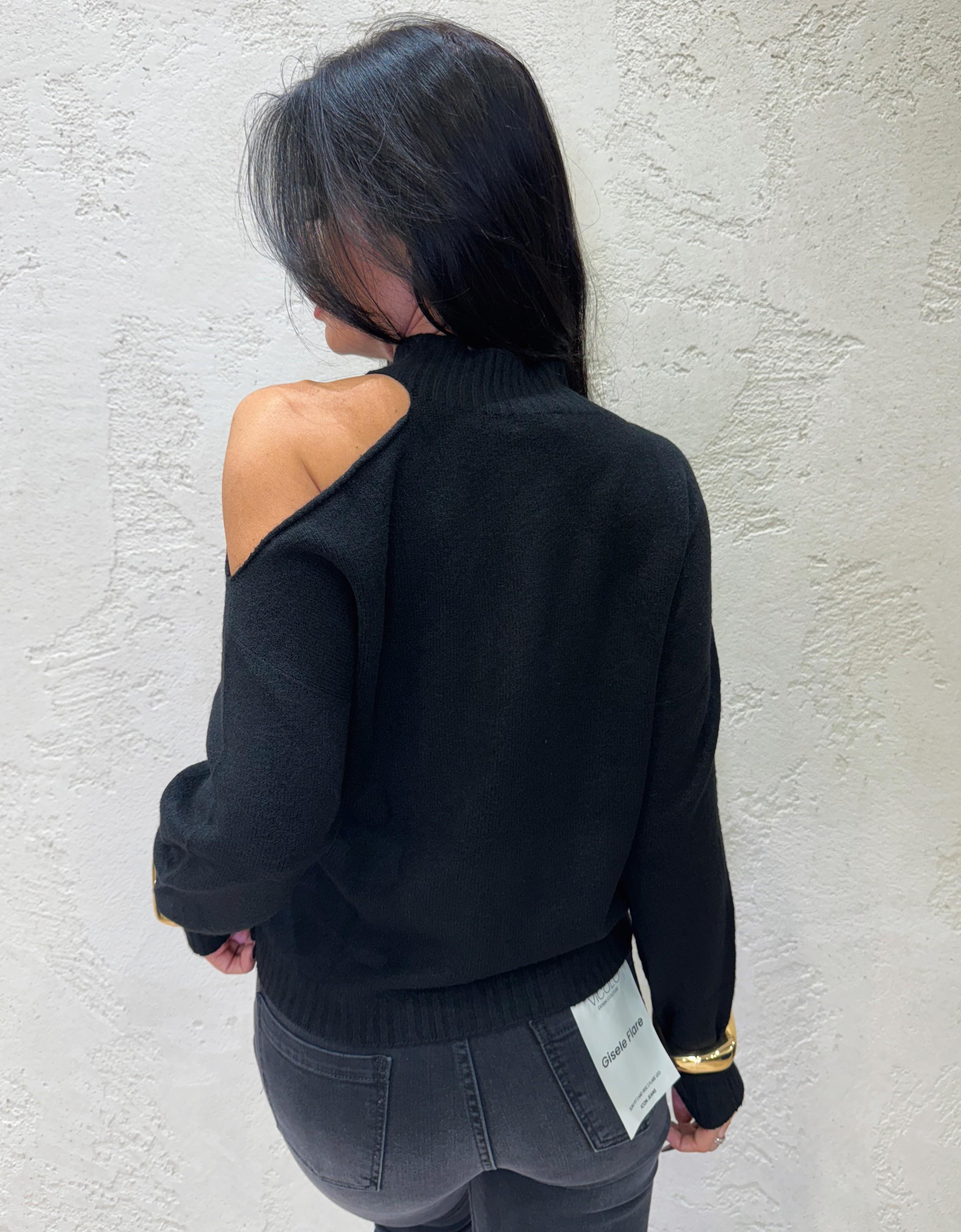 maglia cut out asimmetrica 78071 NERO SUSY MIX 