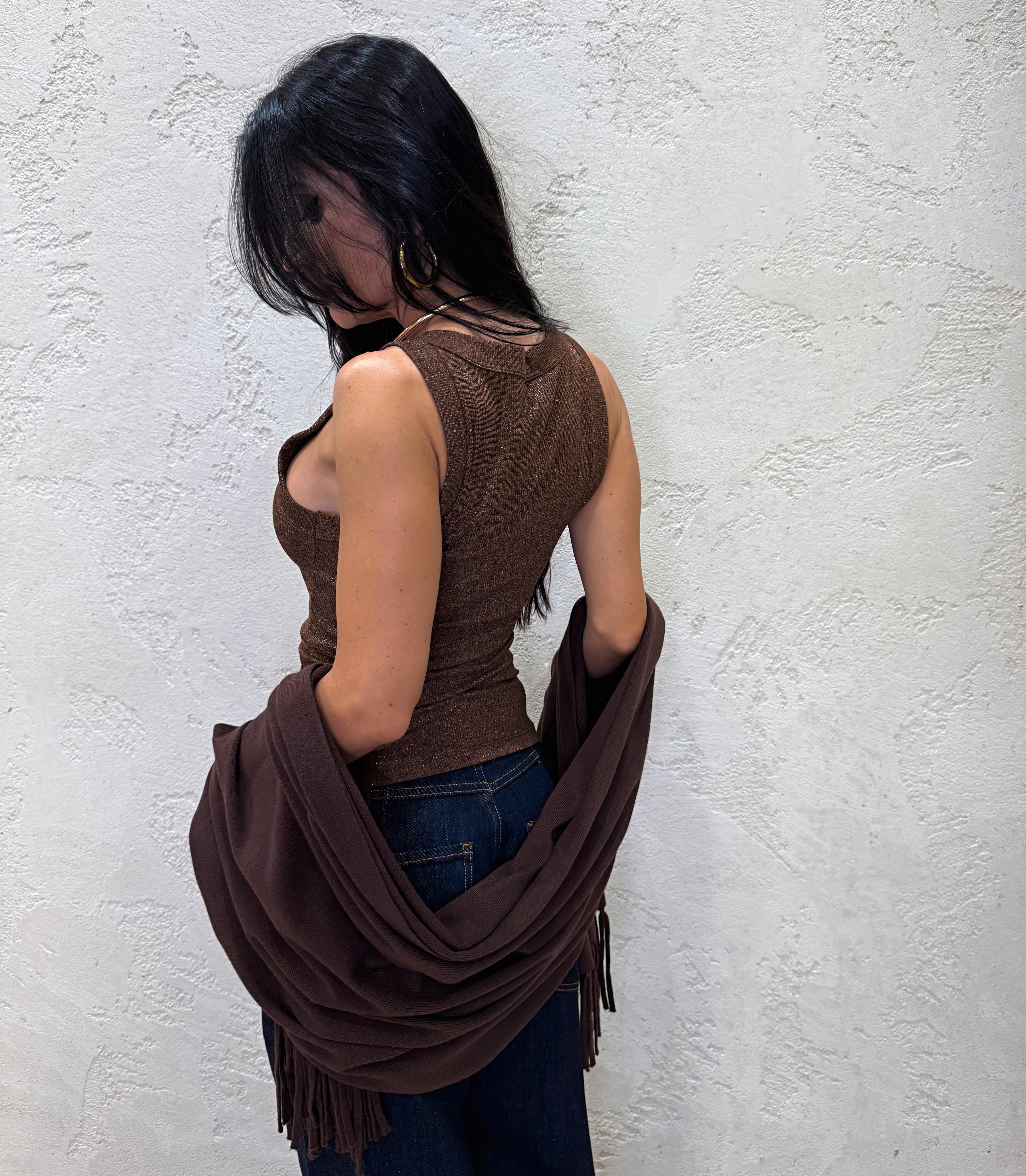 canotta in lurex con scollo a v UF0060 BRUCIATO VICOLO 