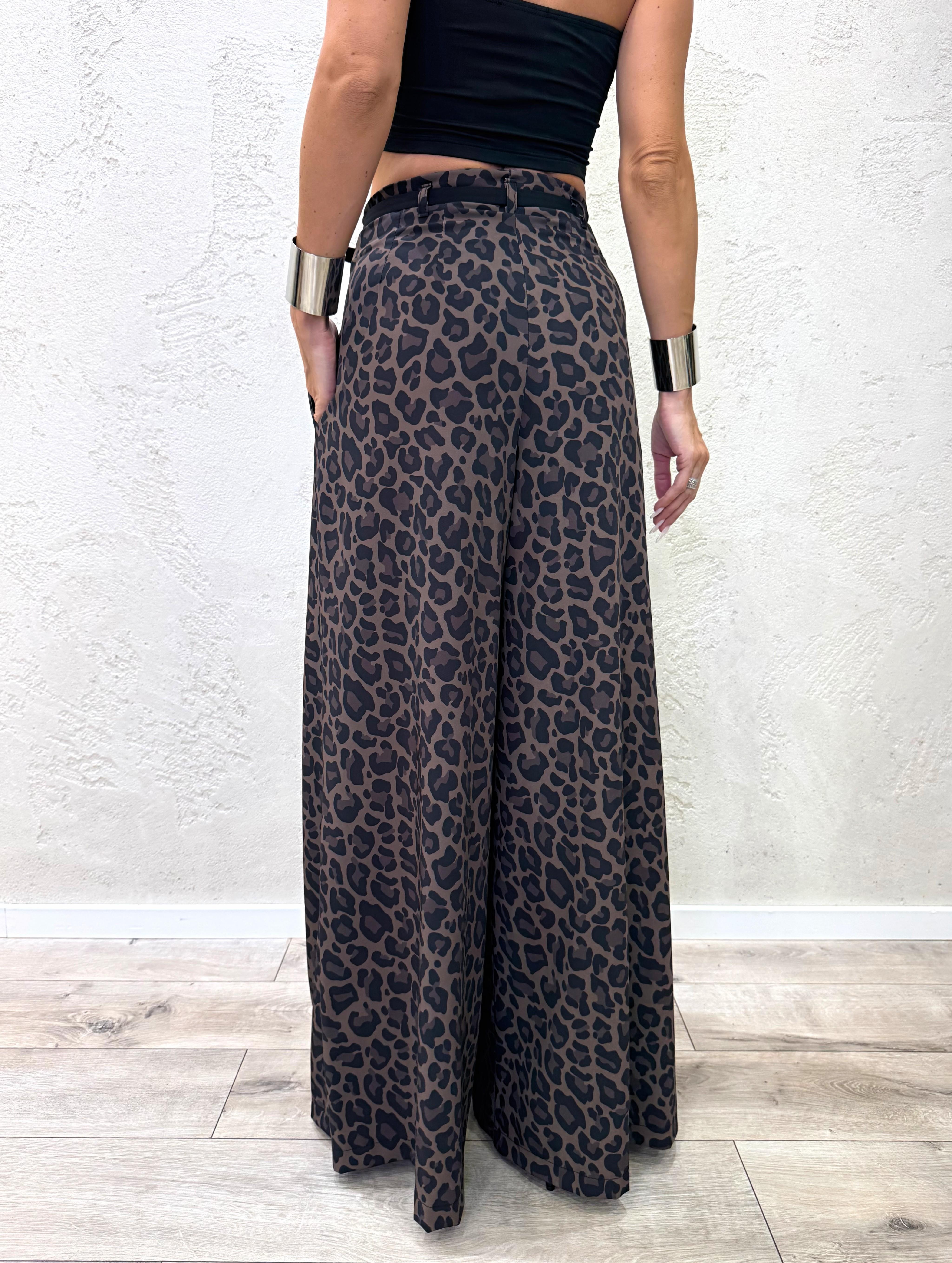 pantalone ampio con pinces P5Y9KILC LEOPARDATO IMPERIAL 
