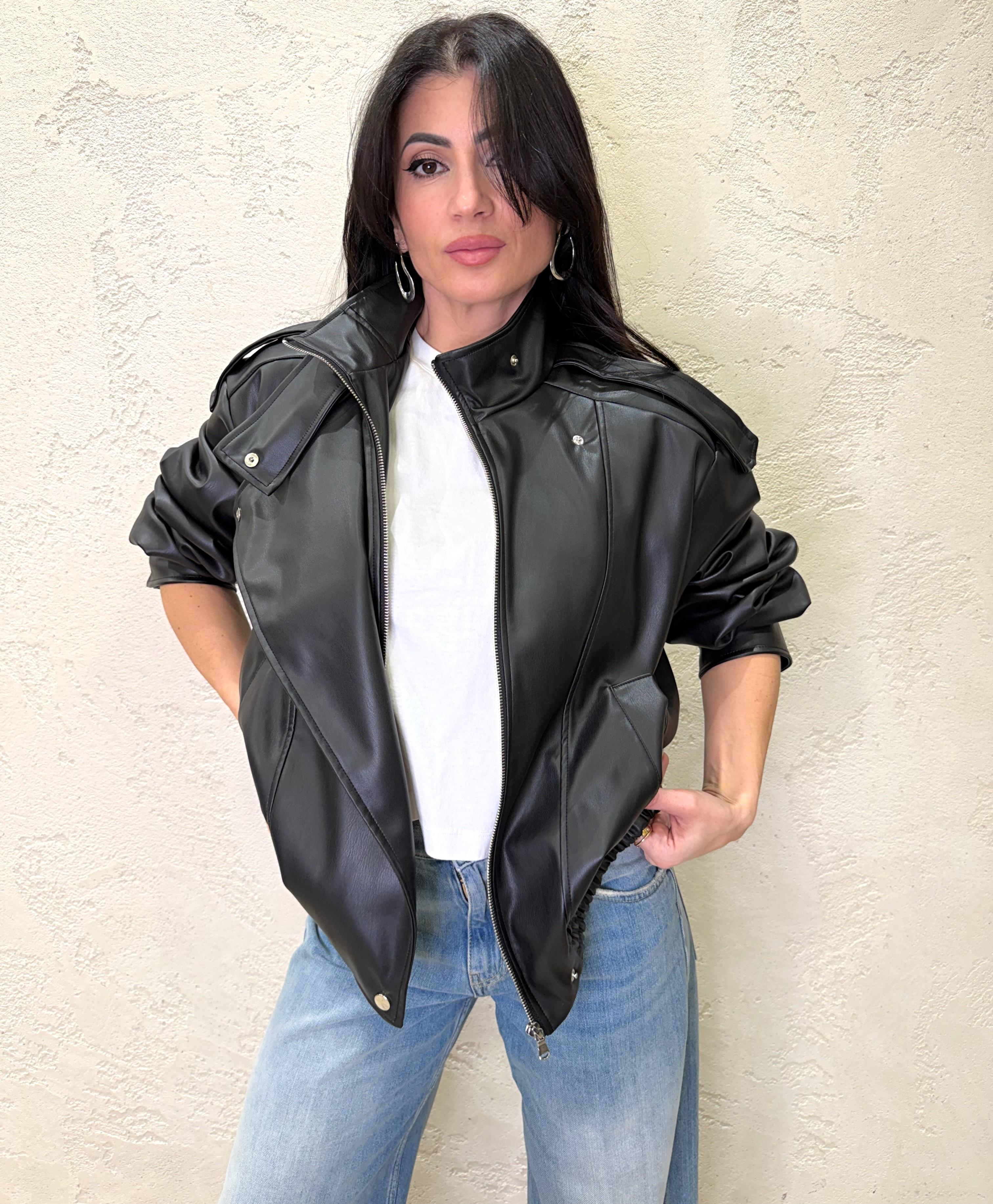 bomber biker in ecopelle TAB1047 NERO VICOLO 