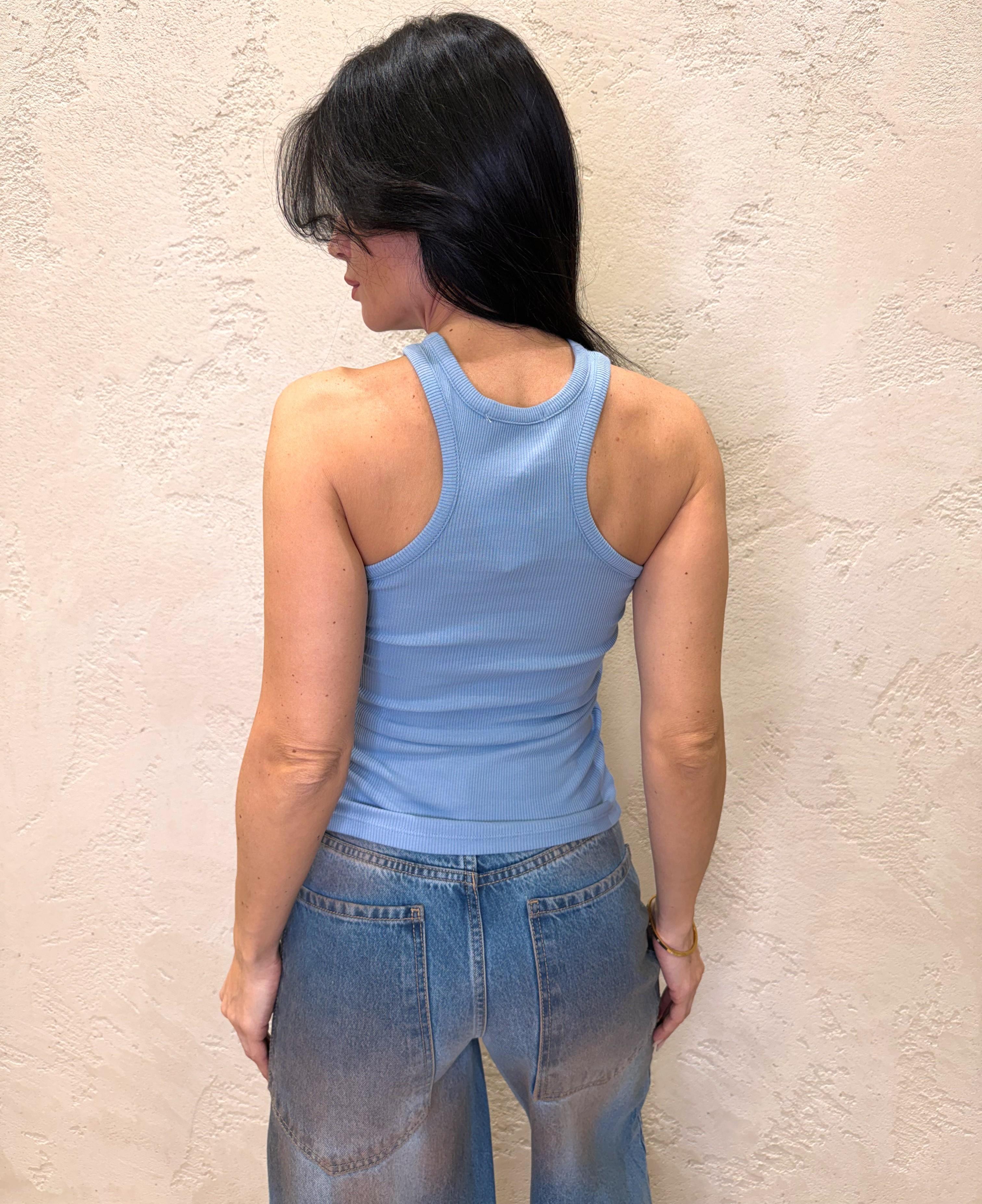 canotta elasticizzata a costine con scollo a vogatore UAB0050 AZZURRO VICOLO 