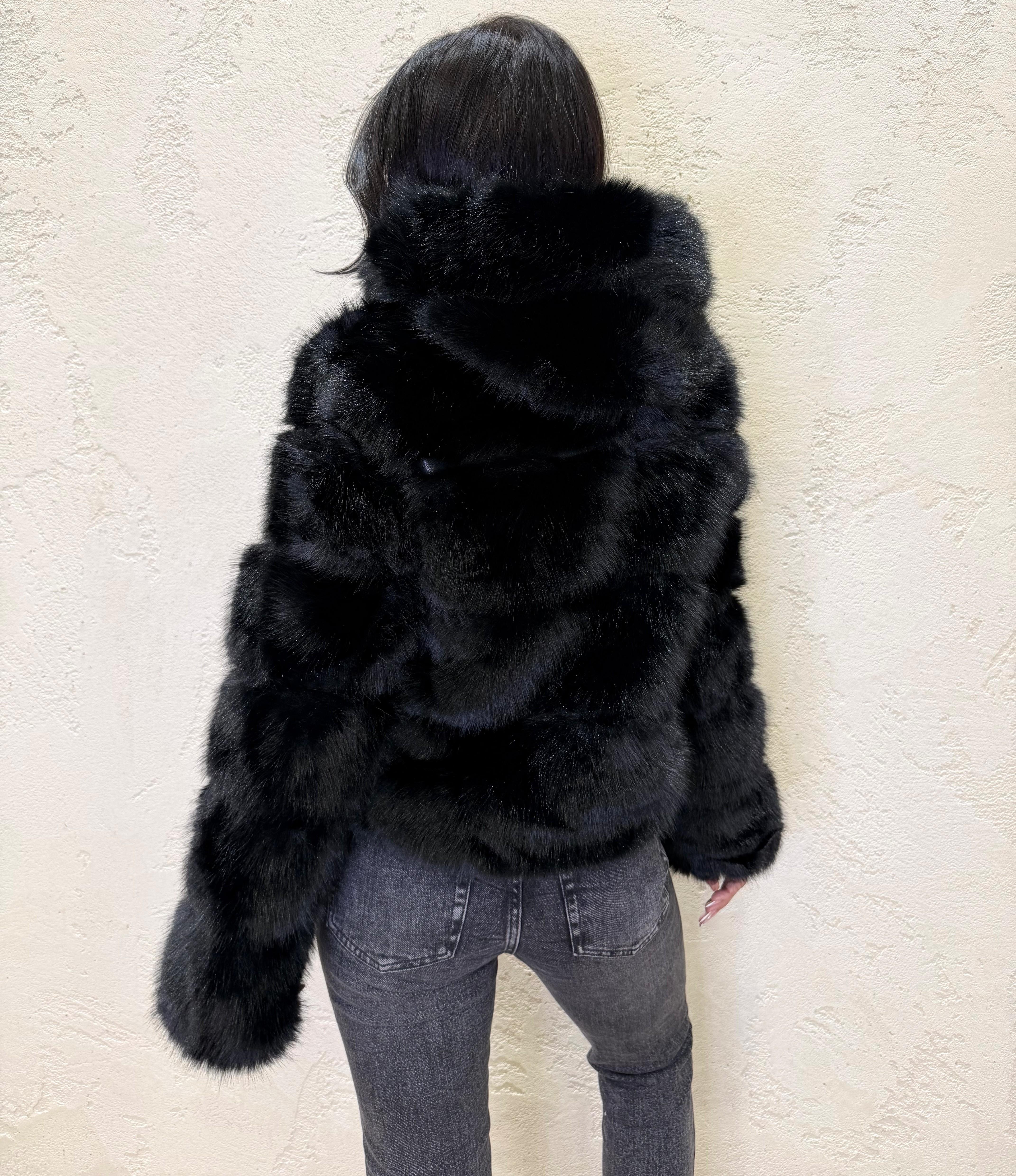 pelliccia corta con inserti ecopelle PCAPZIP NERO ELEVI 