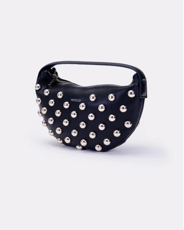 borsa a mano con borchie e logo XF0014 NERO VICOLO 
