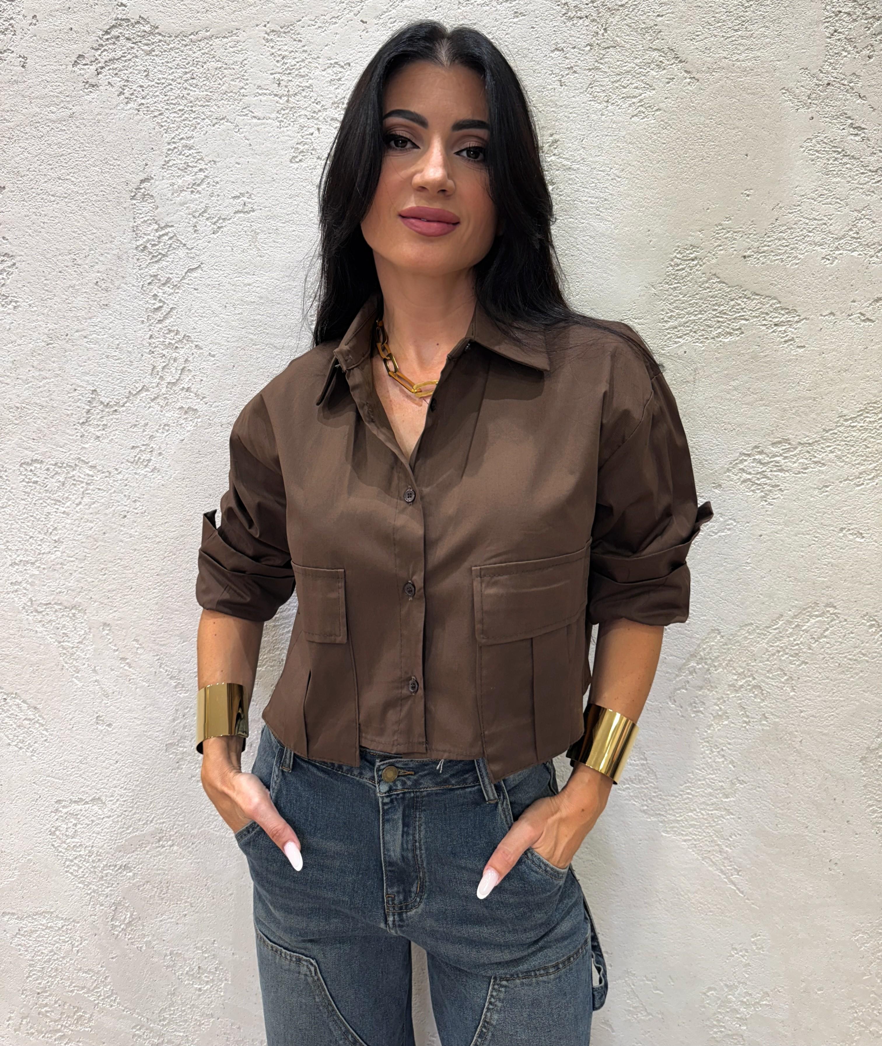 camicia crop con tasche CAMICROP MARRONE ELEVI 