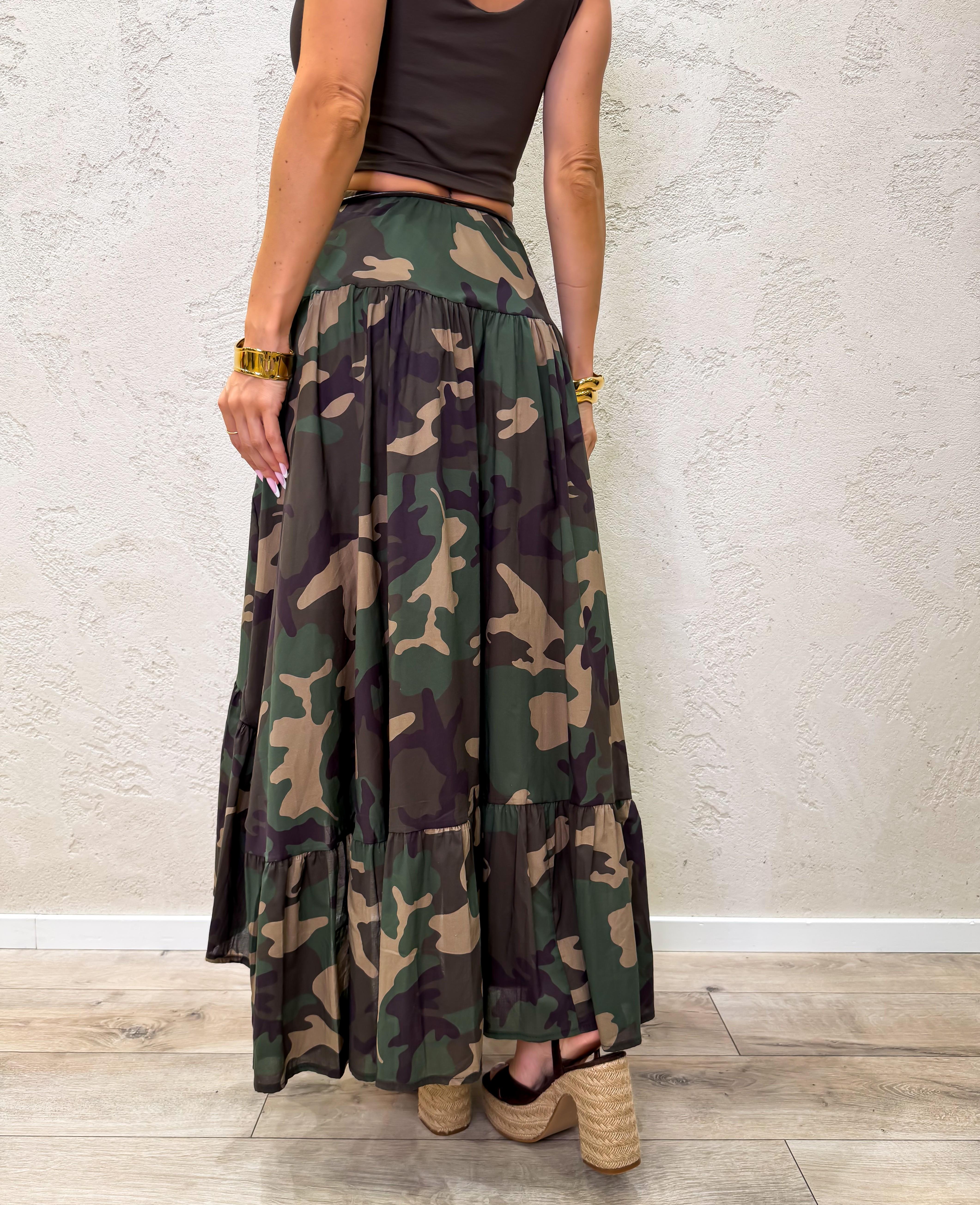 gonna midi asimmetrica con balze in 100% cotone 188/272/2332 CAMOUFLAGE ELEVI 