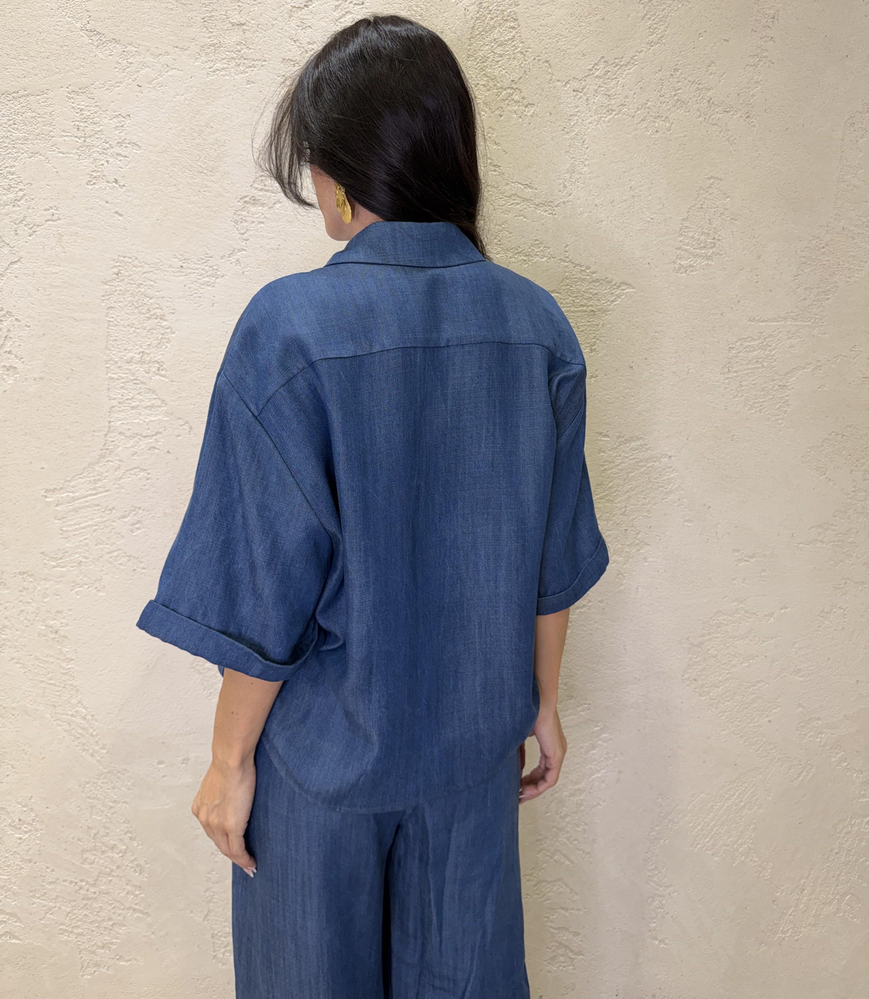 camicia in tela chambray e tasca pailettes 26C5144 DENIM BLU TENSIONE IN 