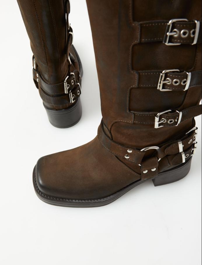 biker in pelle con fibbie 7176 MORO OVYE' 