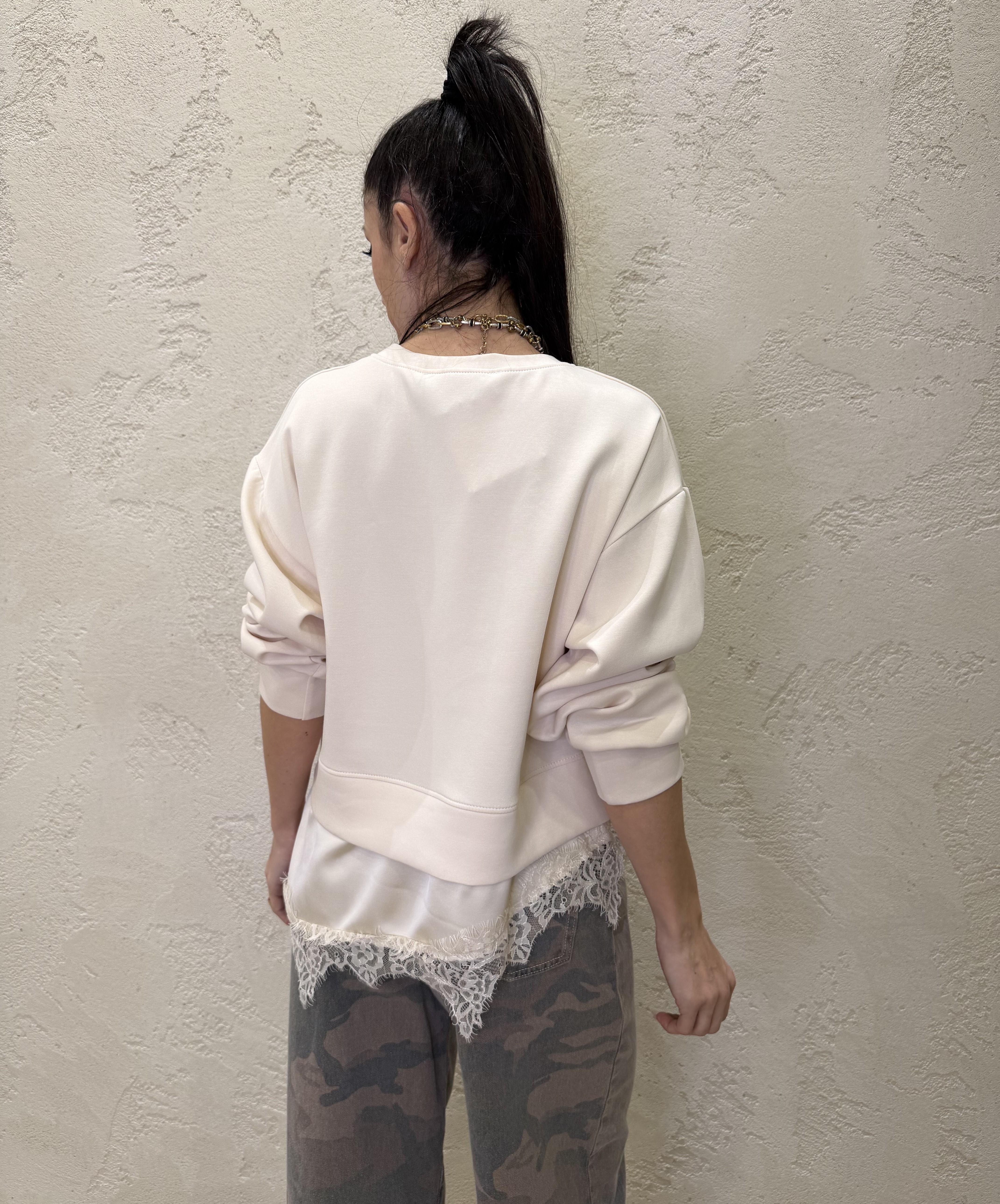 felpa over in doppio tessuto con orlo asimettrico in pizzo FJK-Q038 AVORIO HAVEONE 