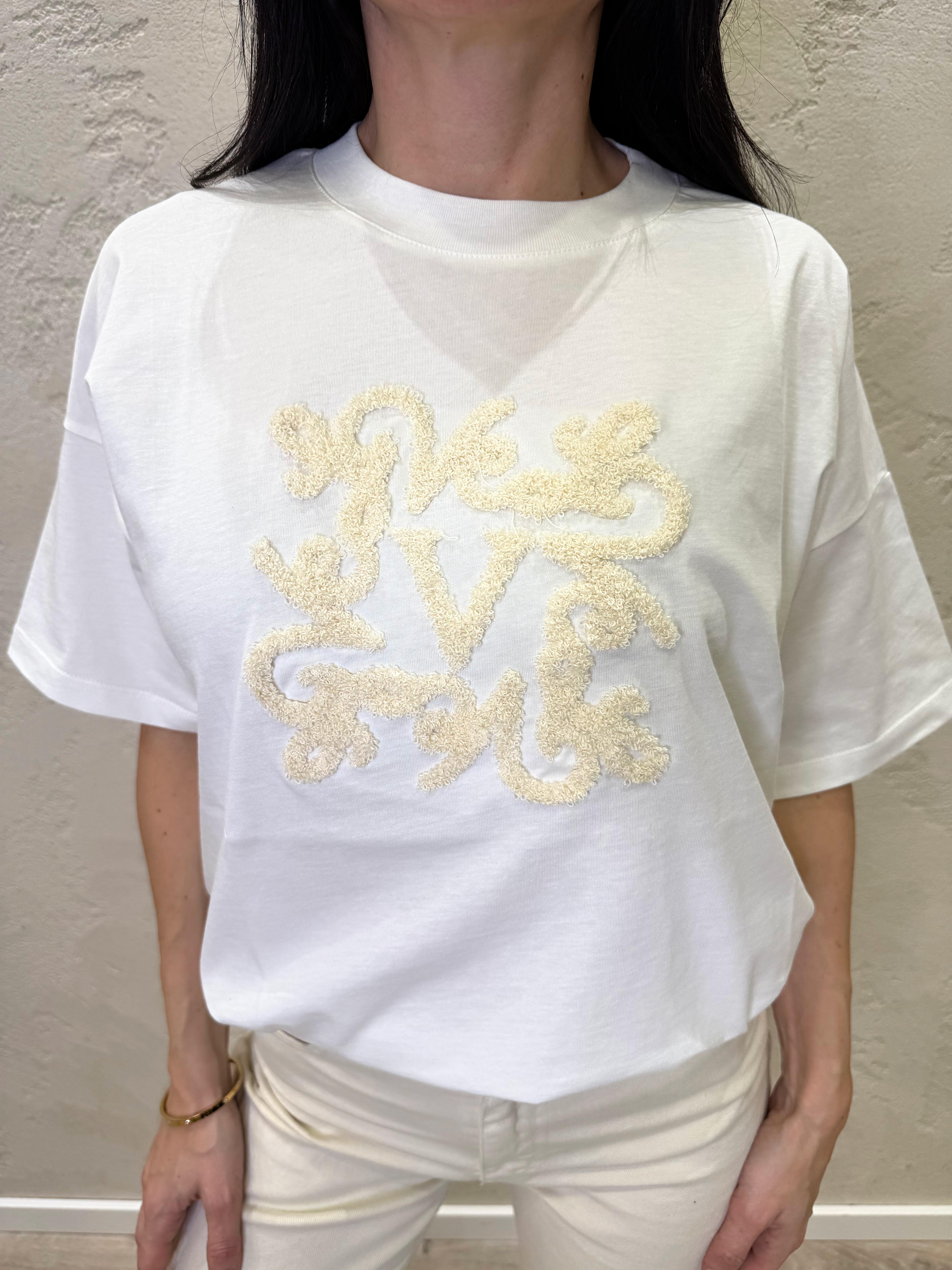 t-shirt over con logo ricamato bouclè RAB0045 BIANCO/BURRO VICOLO 