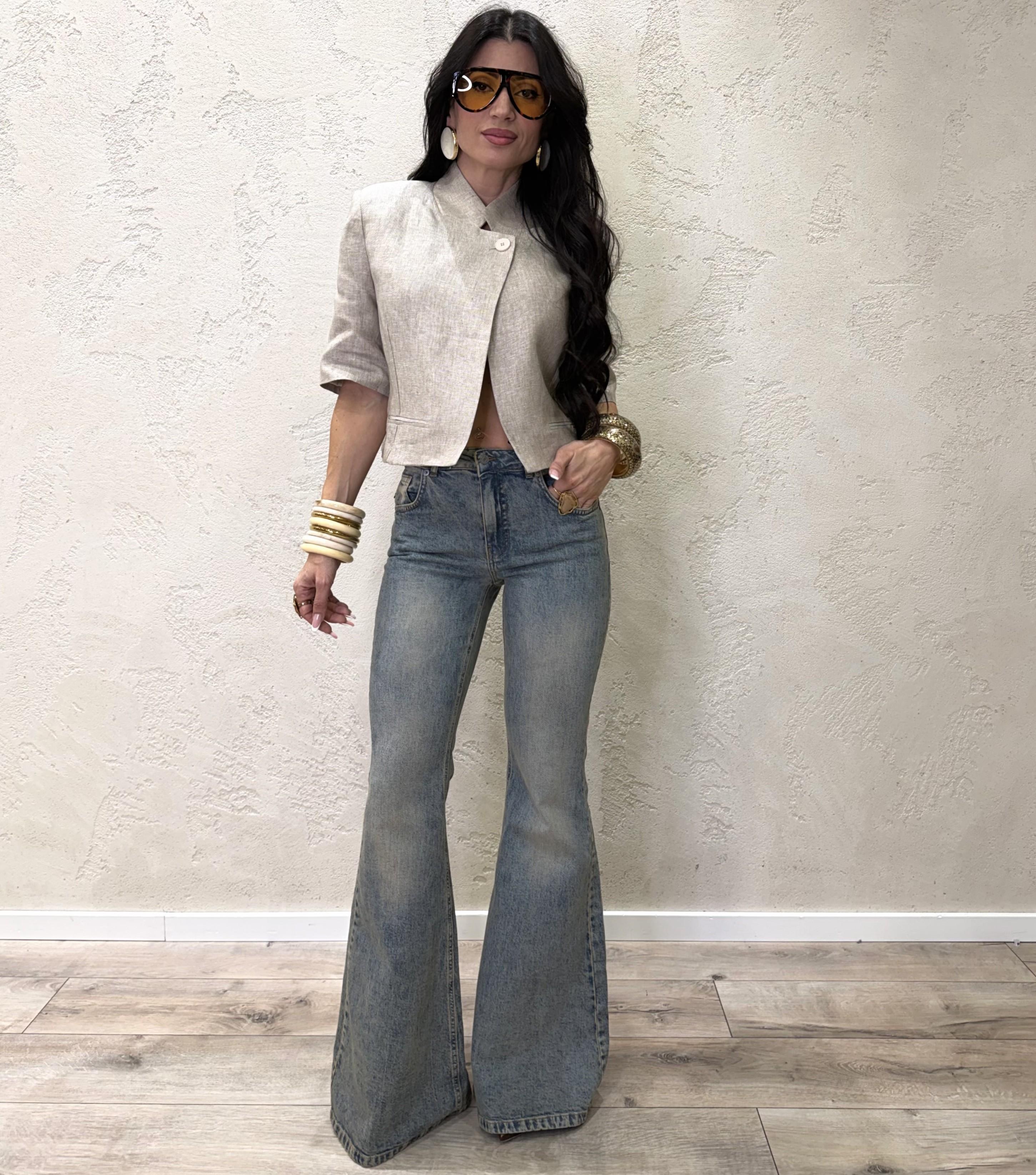 jeans elasticizzato modello ele a zampa PLS-Q389 THE HAVEONE 