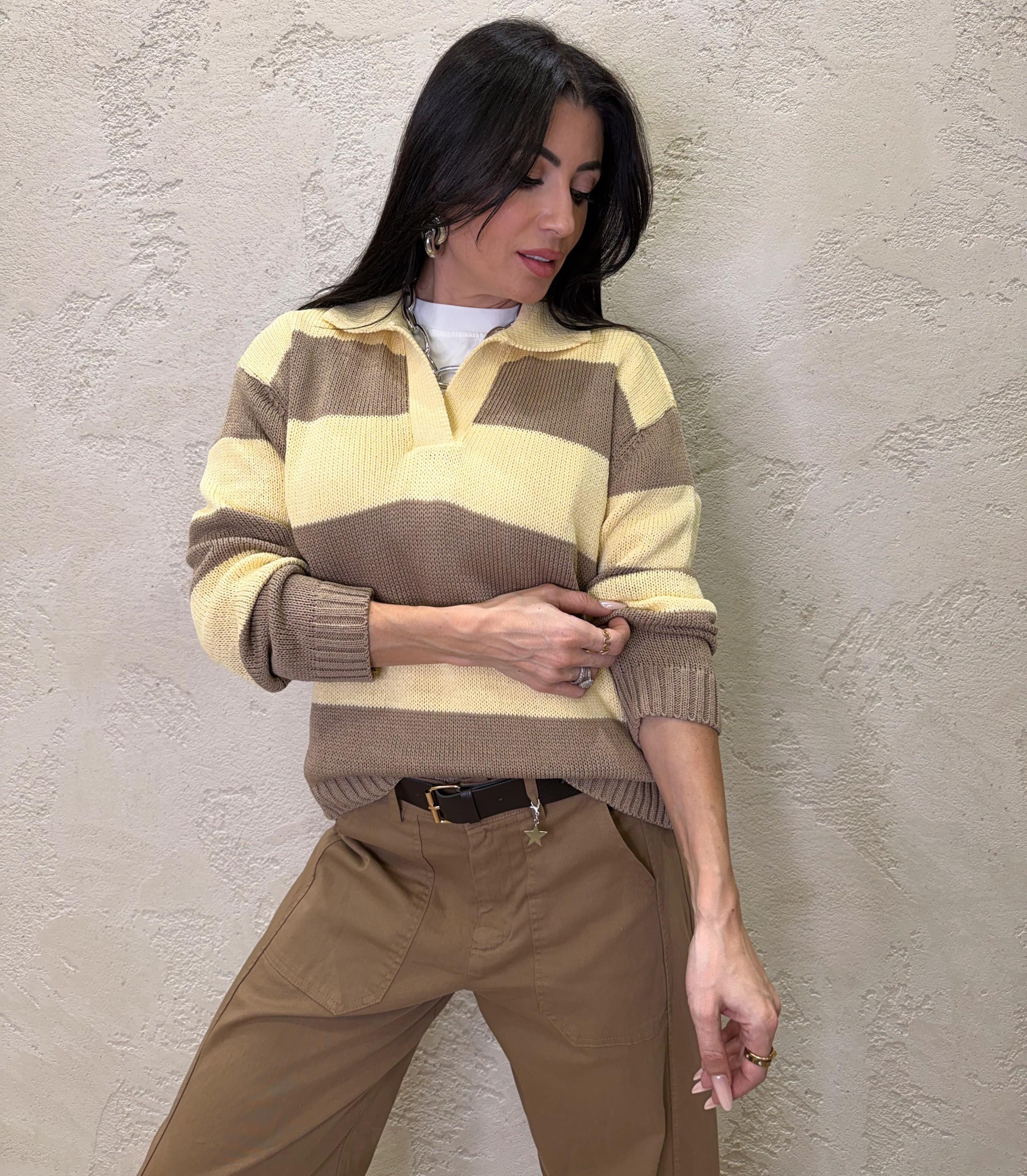 polo in maglia a righe D90131-TEN CORDA/GIALLO TENSIONE IN 