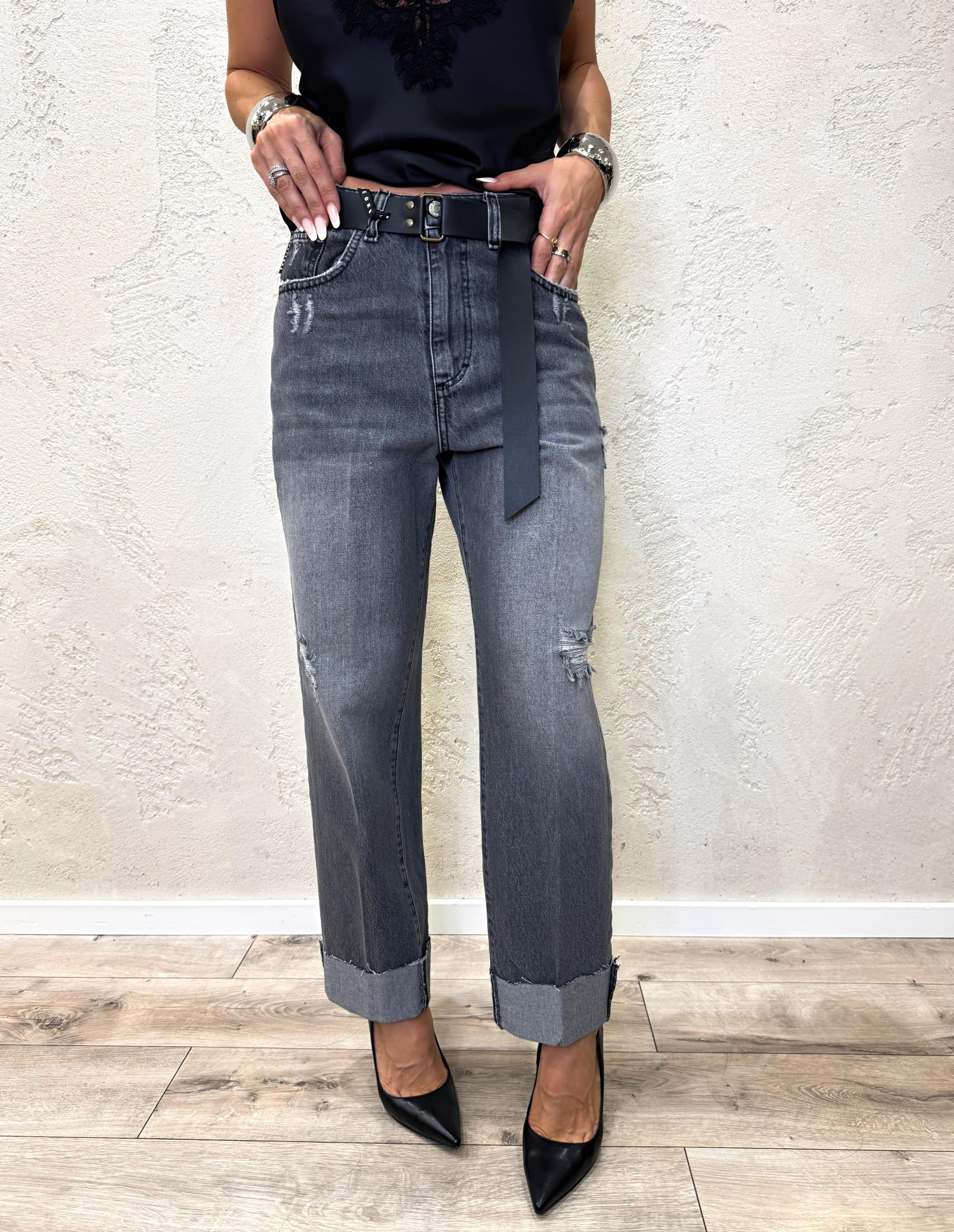 jeans modello mandy a gamba dritta con risvolto regolabile PLS-P017 GRIGIO HAVEONE 