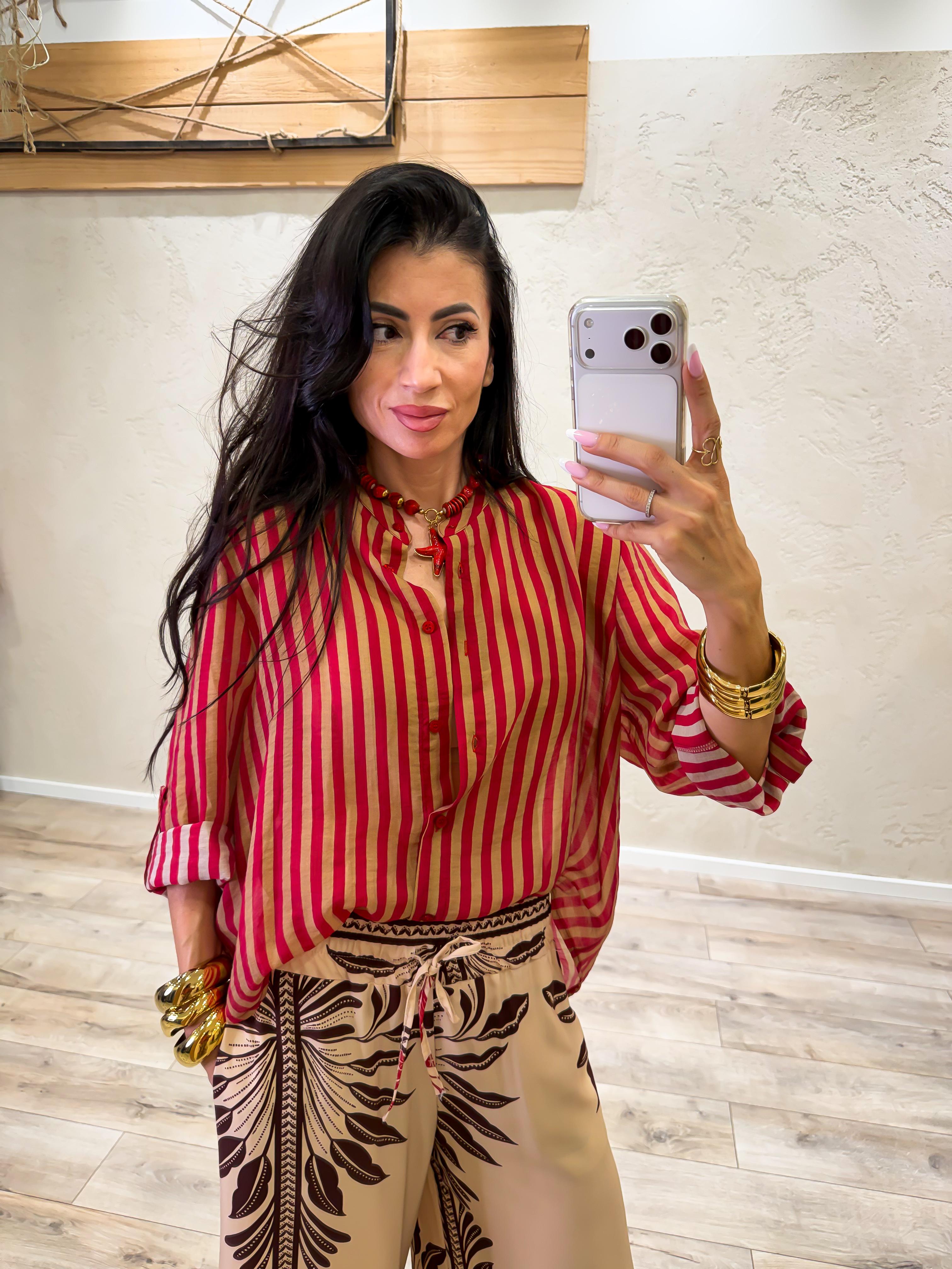 camicia a righe effetto vedo non vedo CVS-Q423 INDIA/TABACCO HAVEONE 