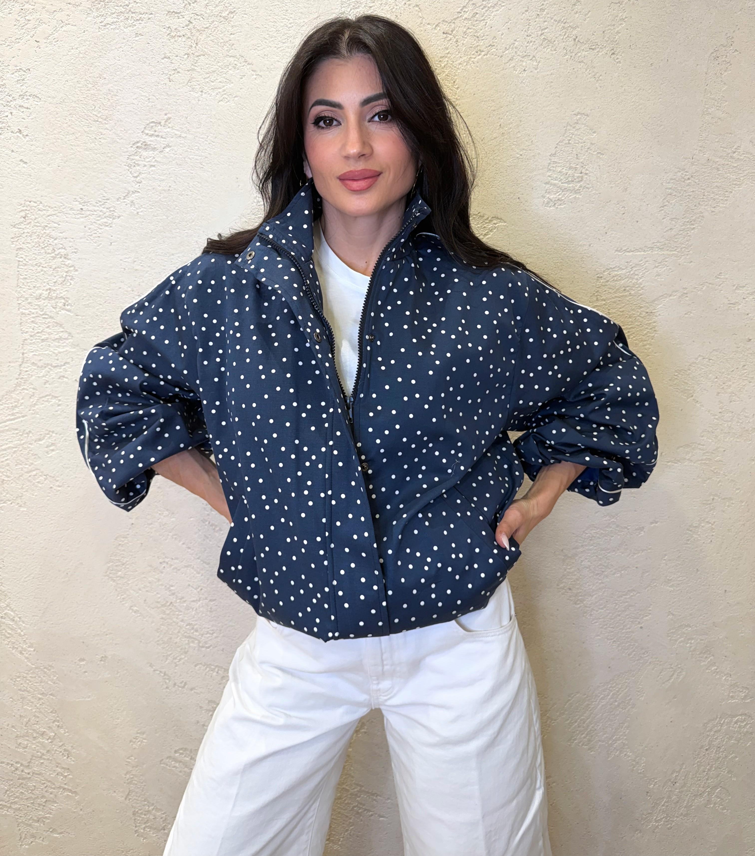 bomber in cotone elasticizzato a pois 38874 BLU/BIANCO TENSIONE IN 