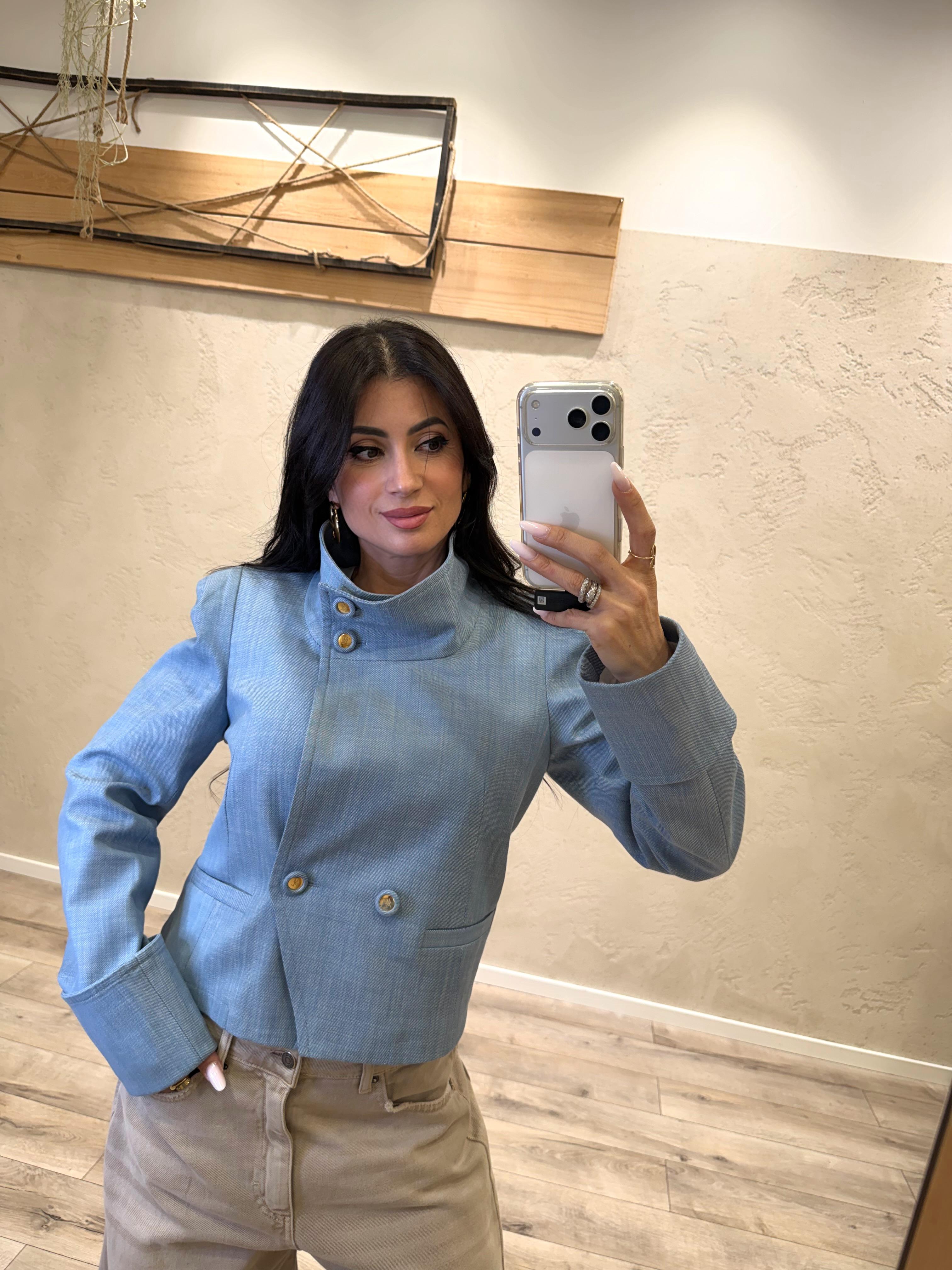 giacca corta con chiusura doppiopetto in denim VHT0LQW AZZURRO DENIM IMPERIAL 