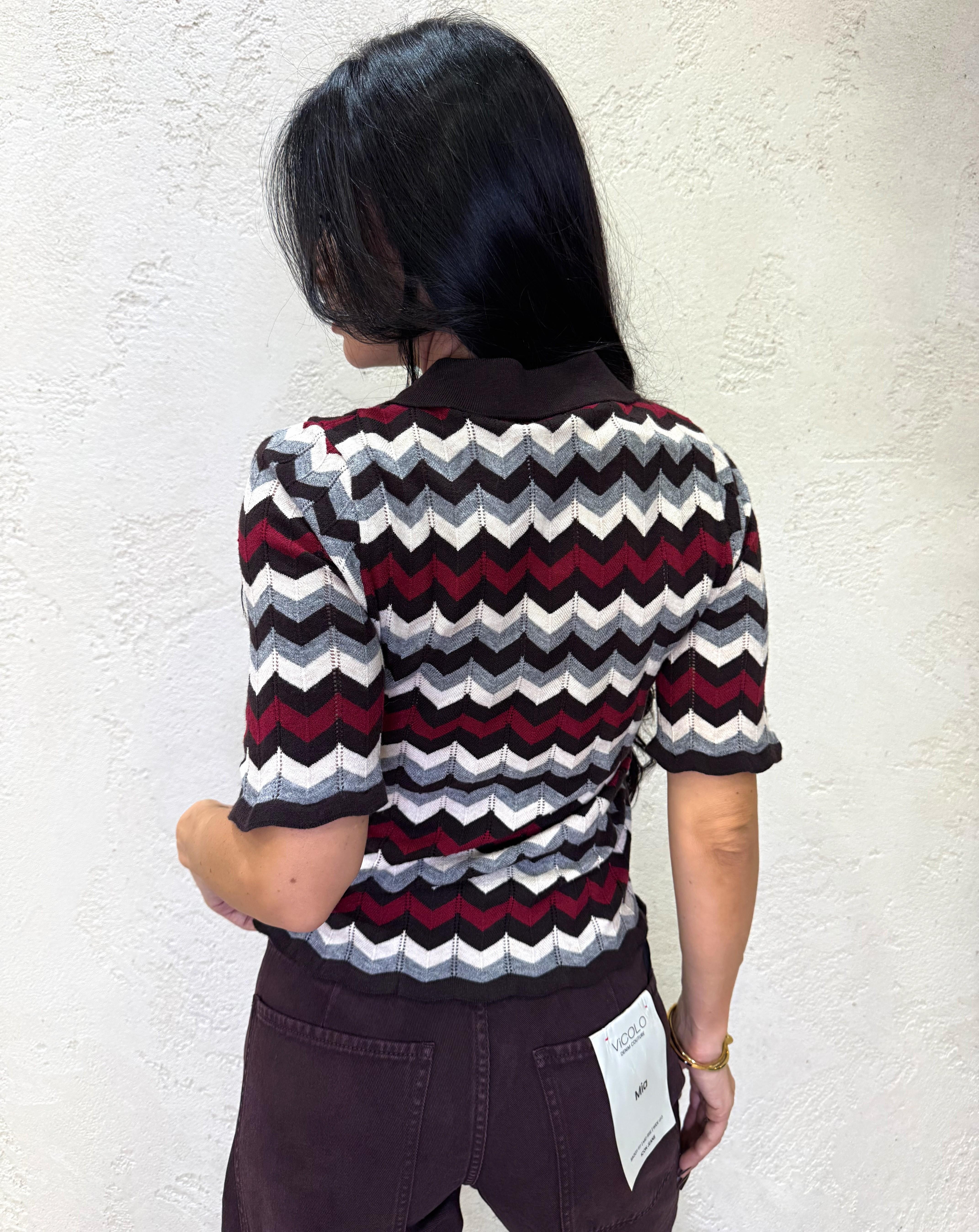 polo in maglia in fantasia IT026200 BORDEAUX/MORO SUSY MIX 