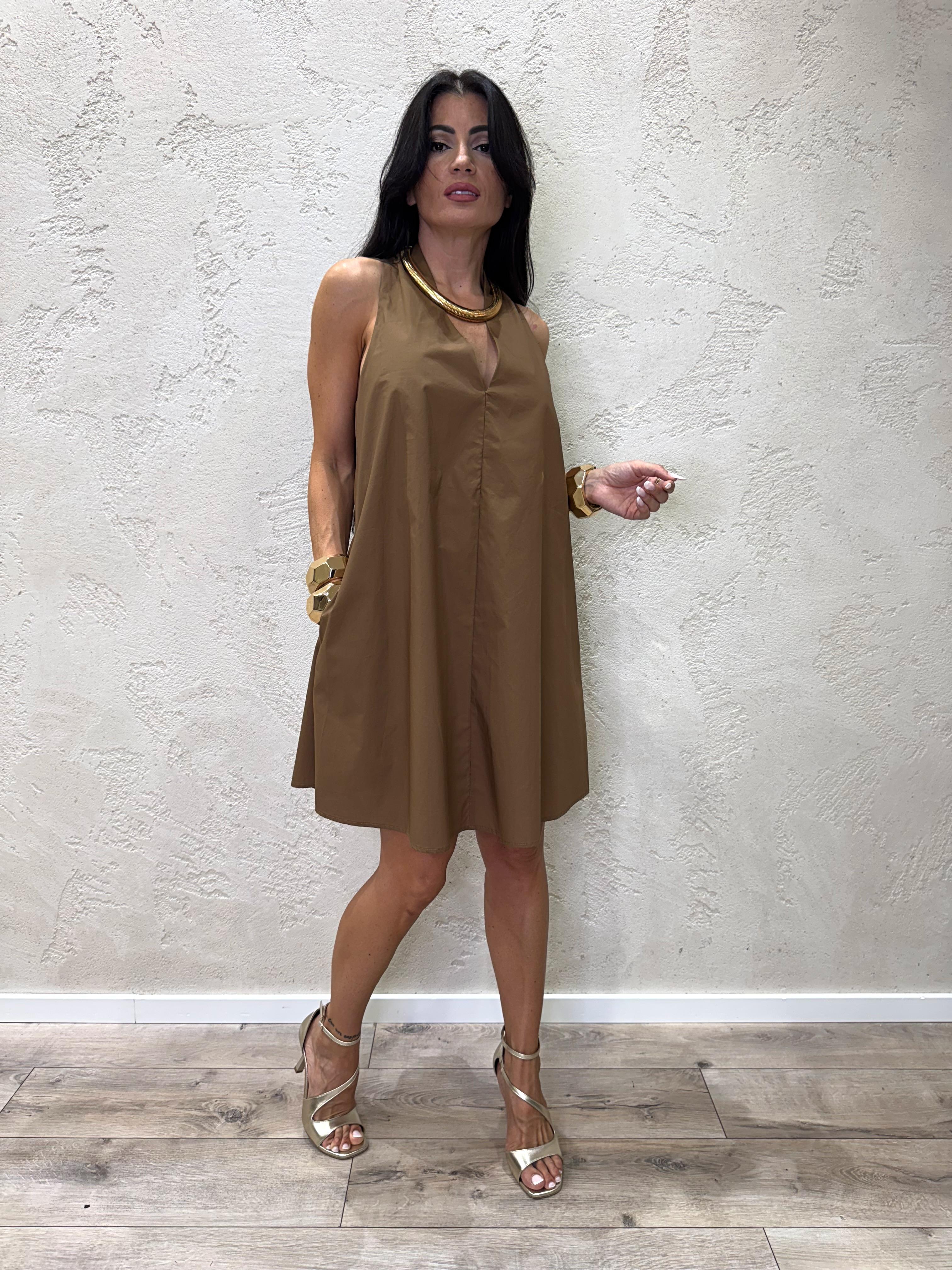 abito mini in cotone con scollo a v TD3006 TABACCO VICOLO 