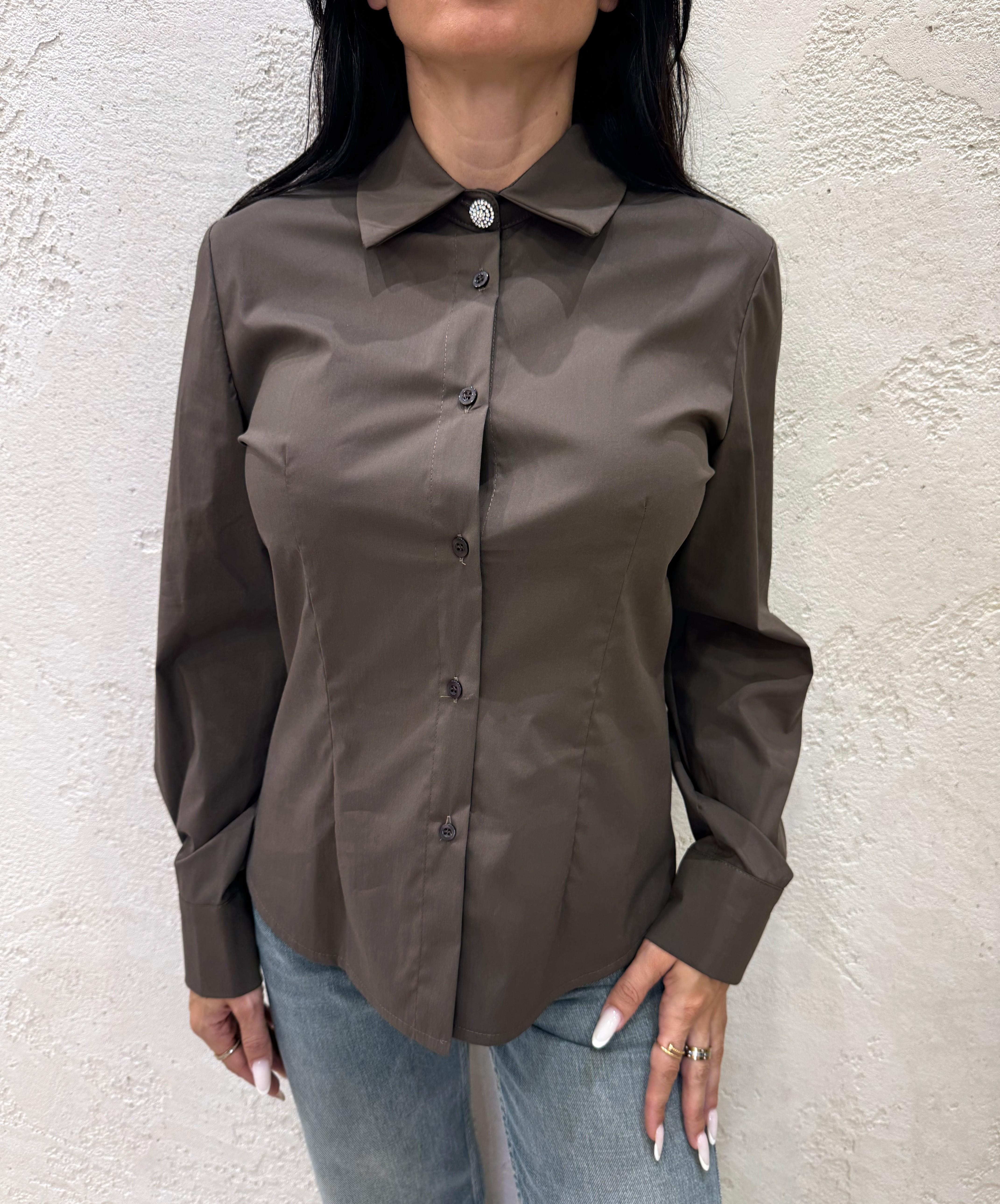 camicia con bottone gioiello 748V25 MORO SUSY MIX 