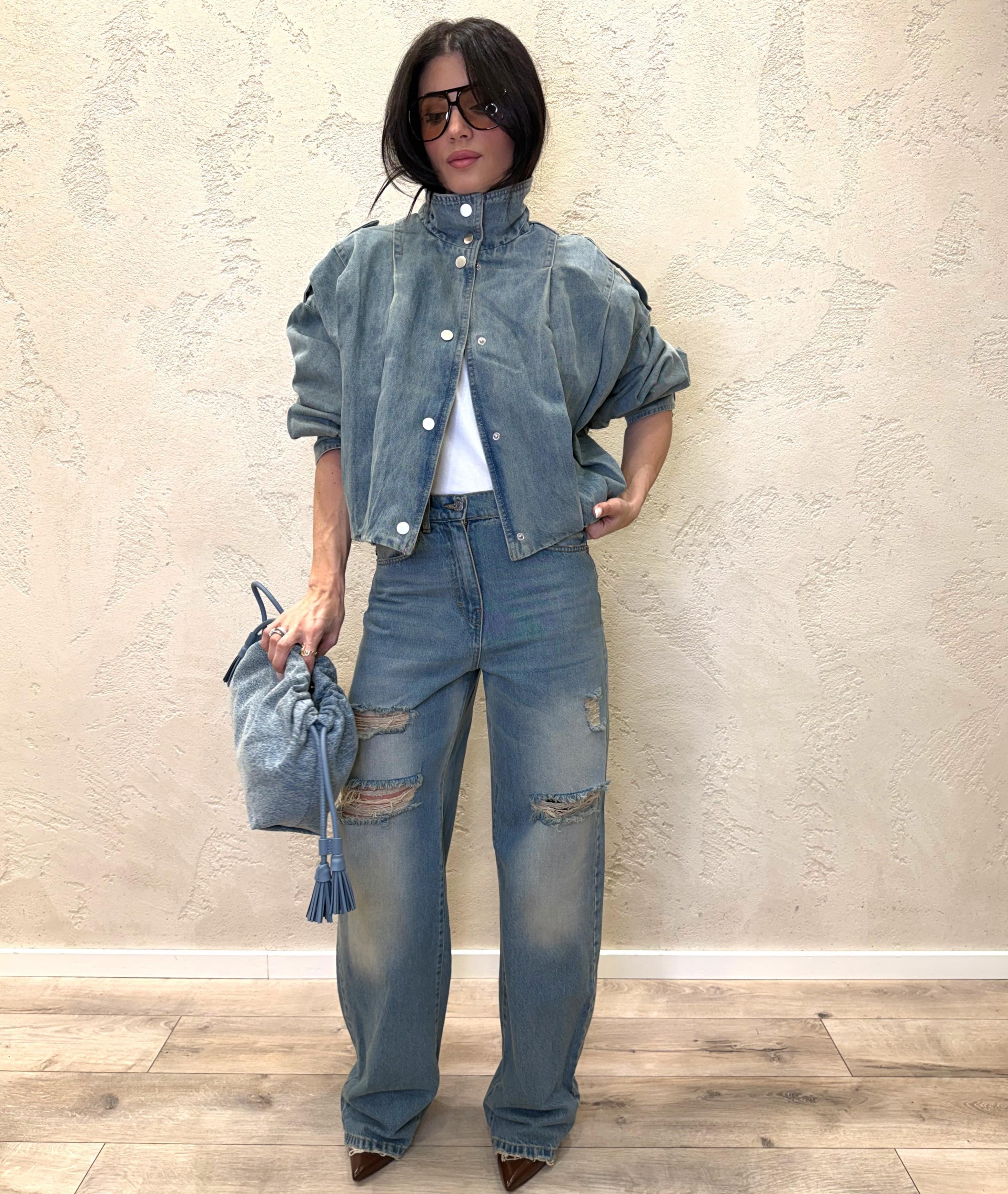 bomber in jeans con collo alto e spalle strutturate 26061 JEANS SUSY MIX 