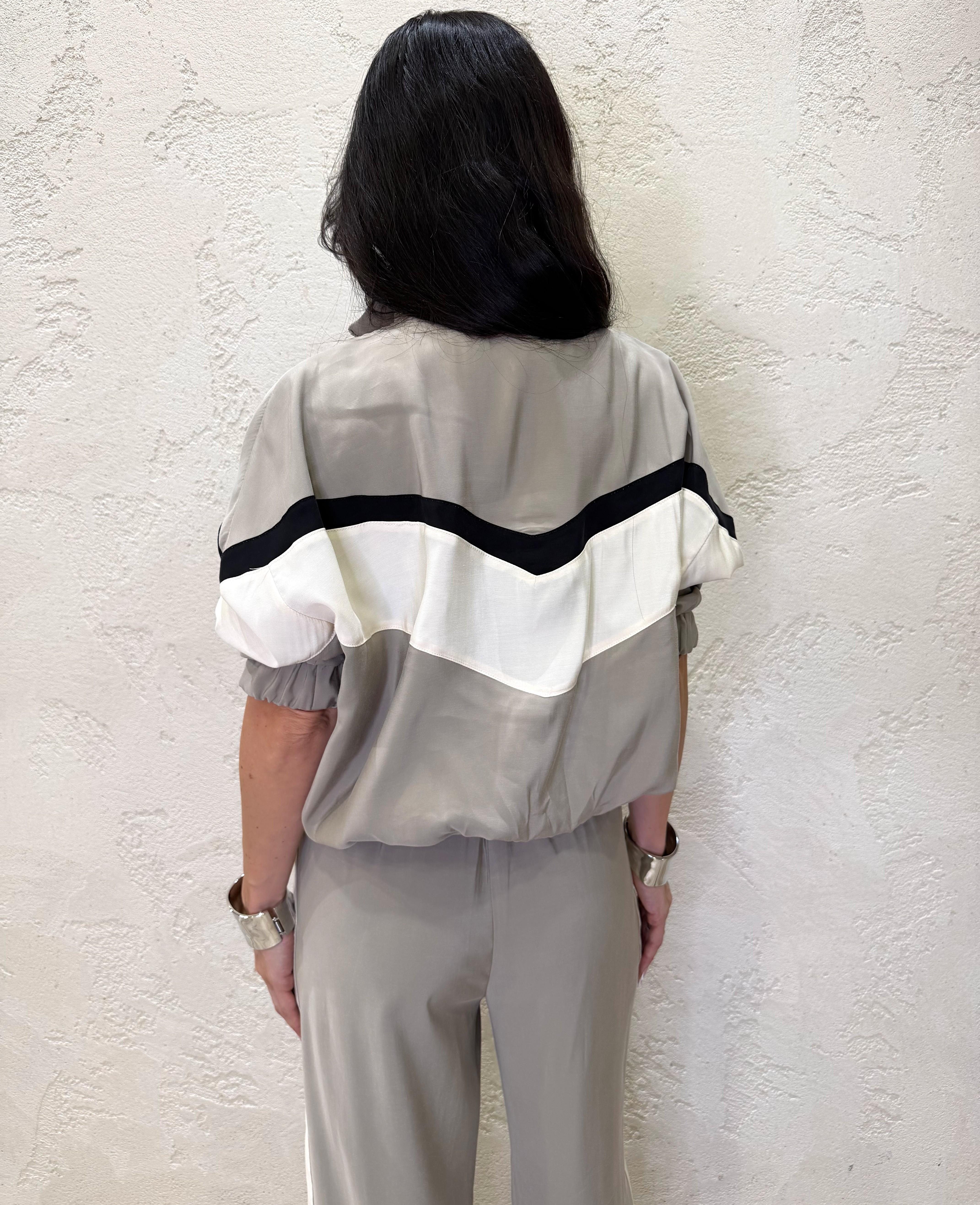 felpa laurent modello bomber in tessuto cupro 26M4582 DESERTO/PANNA/NERO TENSIONE IN 
