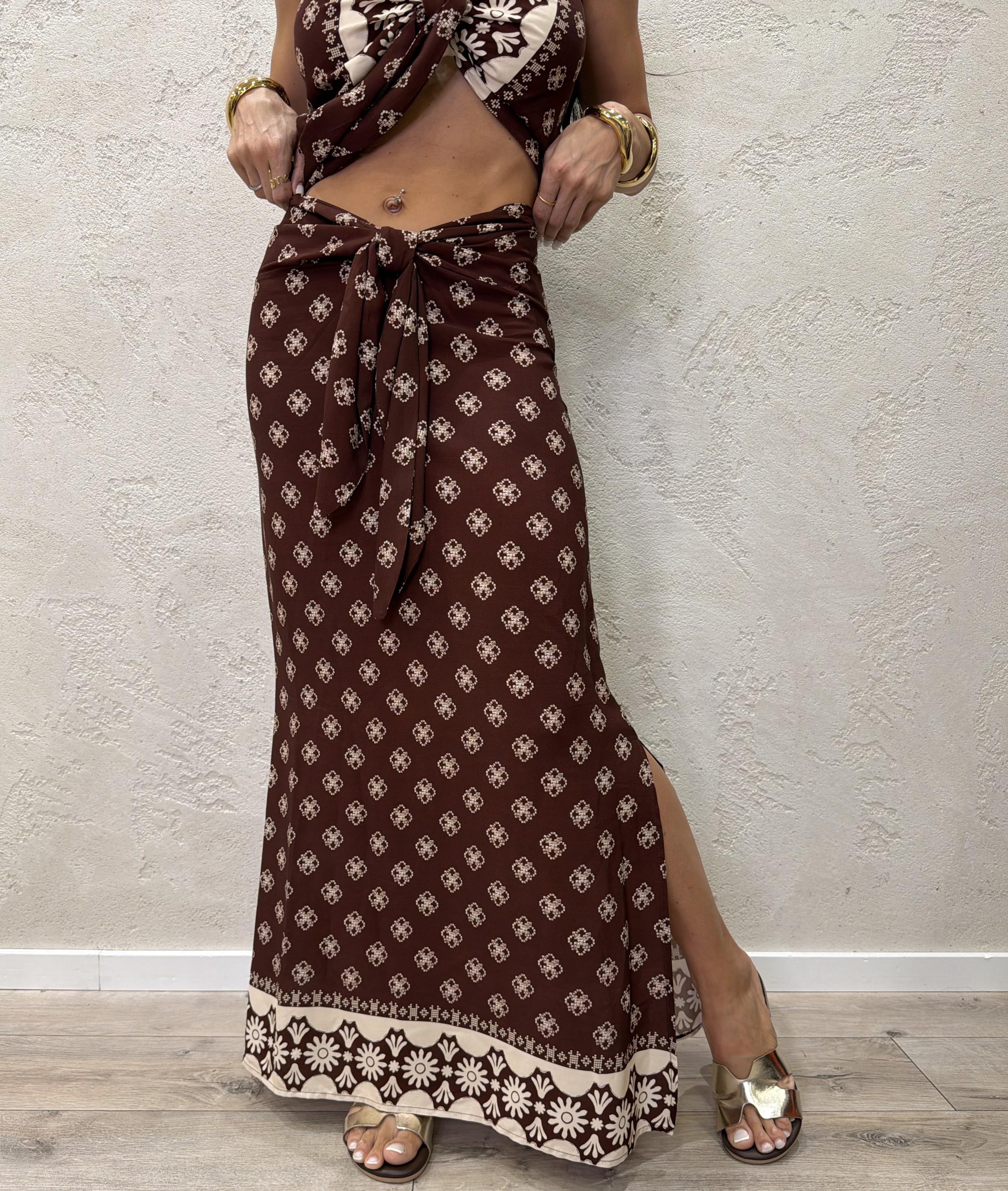 twin set composto da top a fascia e gonna fantasia bandana TAB2652 MORO/PANNA VICOLO 