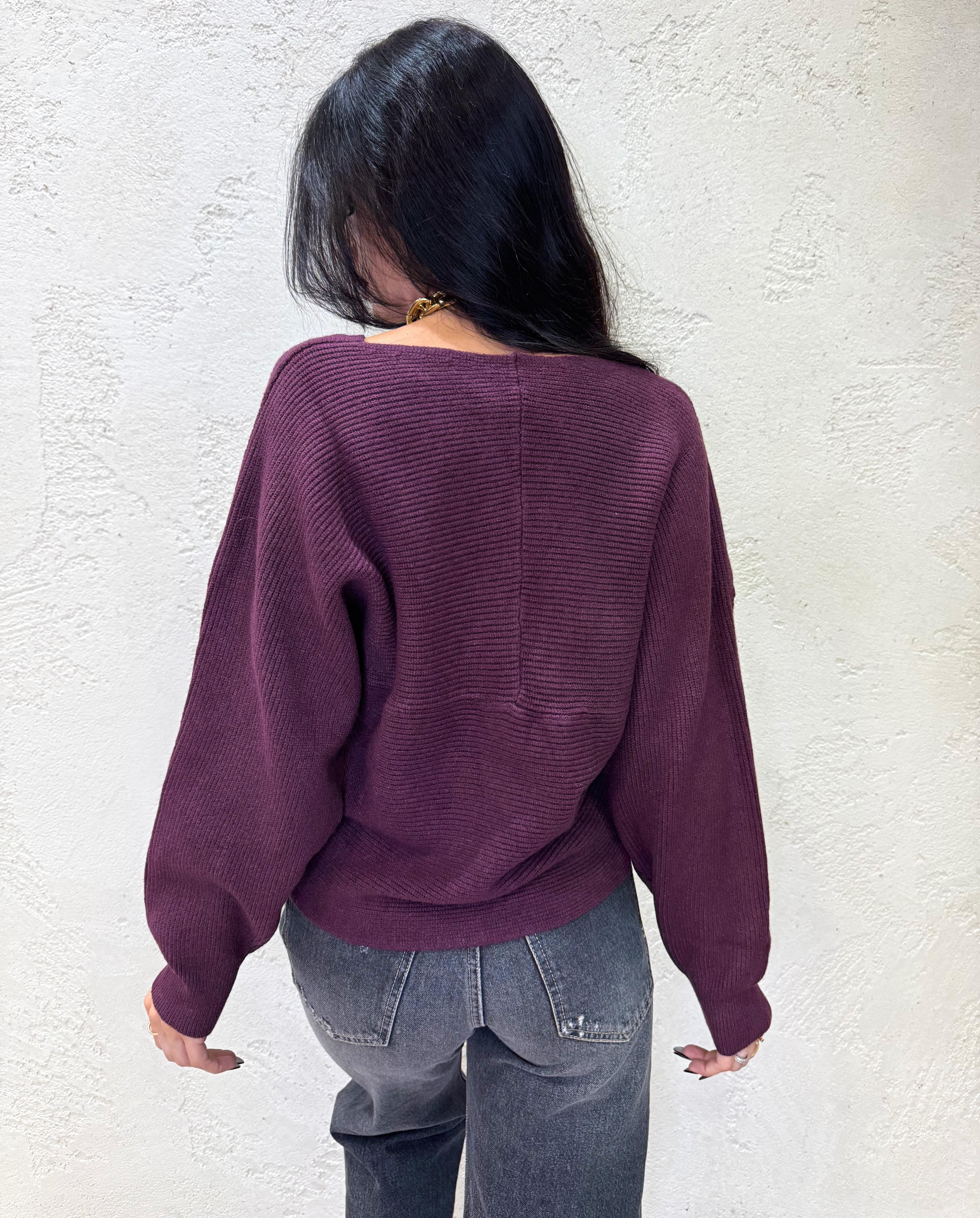 maglia a costine incrociata X66198 VINO SUSY MIX 