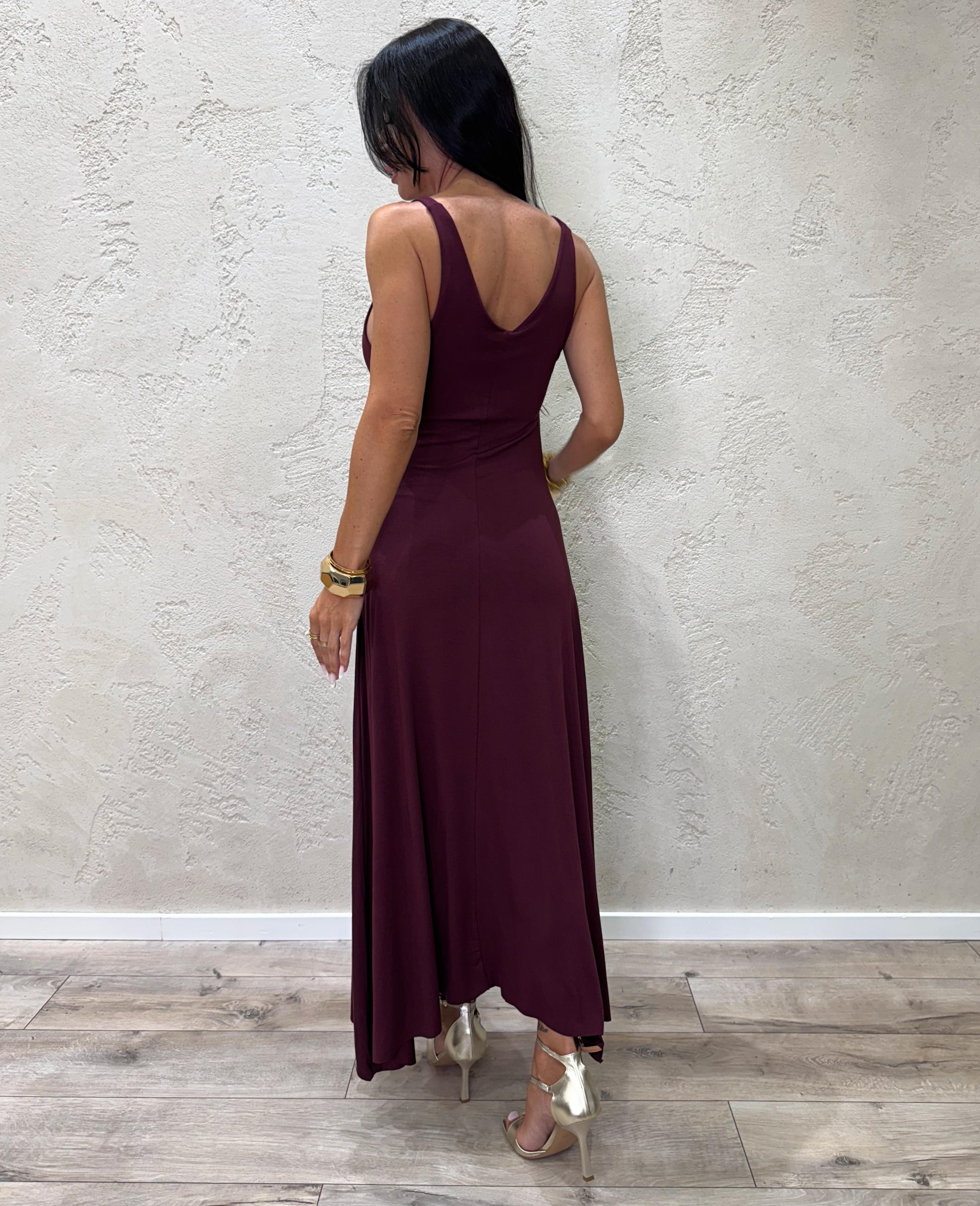 abito midi con dettaglio gioiello B01007 VINO SUSY MIX 