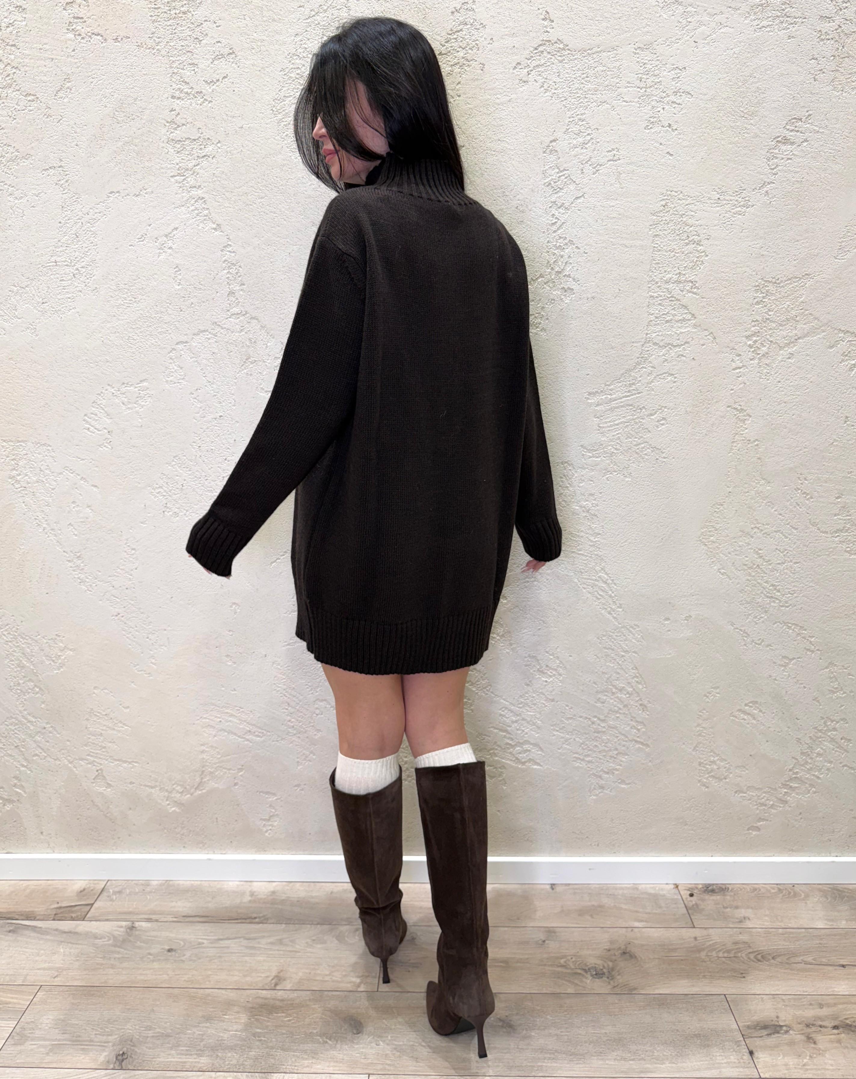 abito mini misto lana mezzo collo D82035 MORO TENSIONE IN 