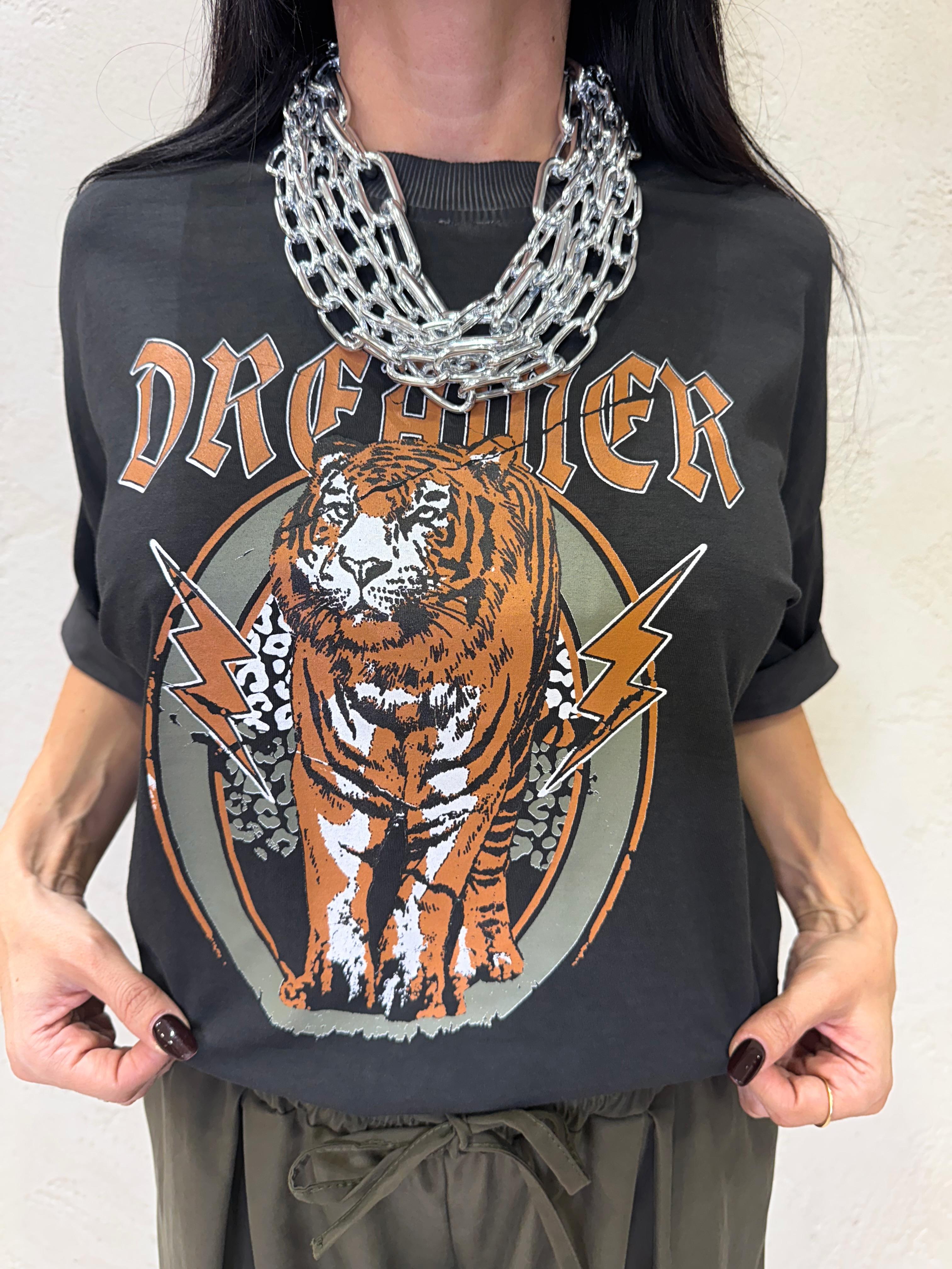 t-shirt over elasticizzata con stampa tigre vintage TFW-P011 ANTRACITE HAVEONE 