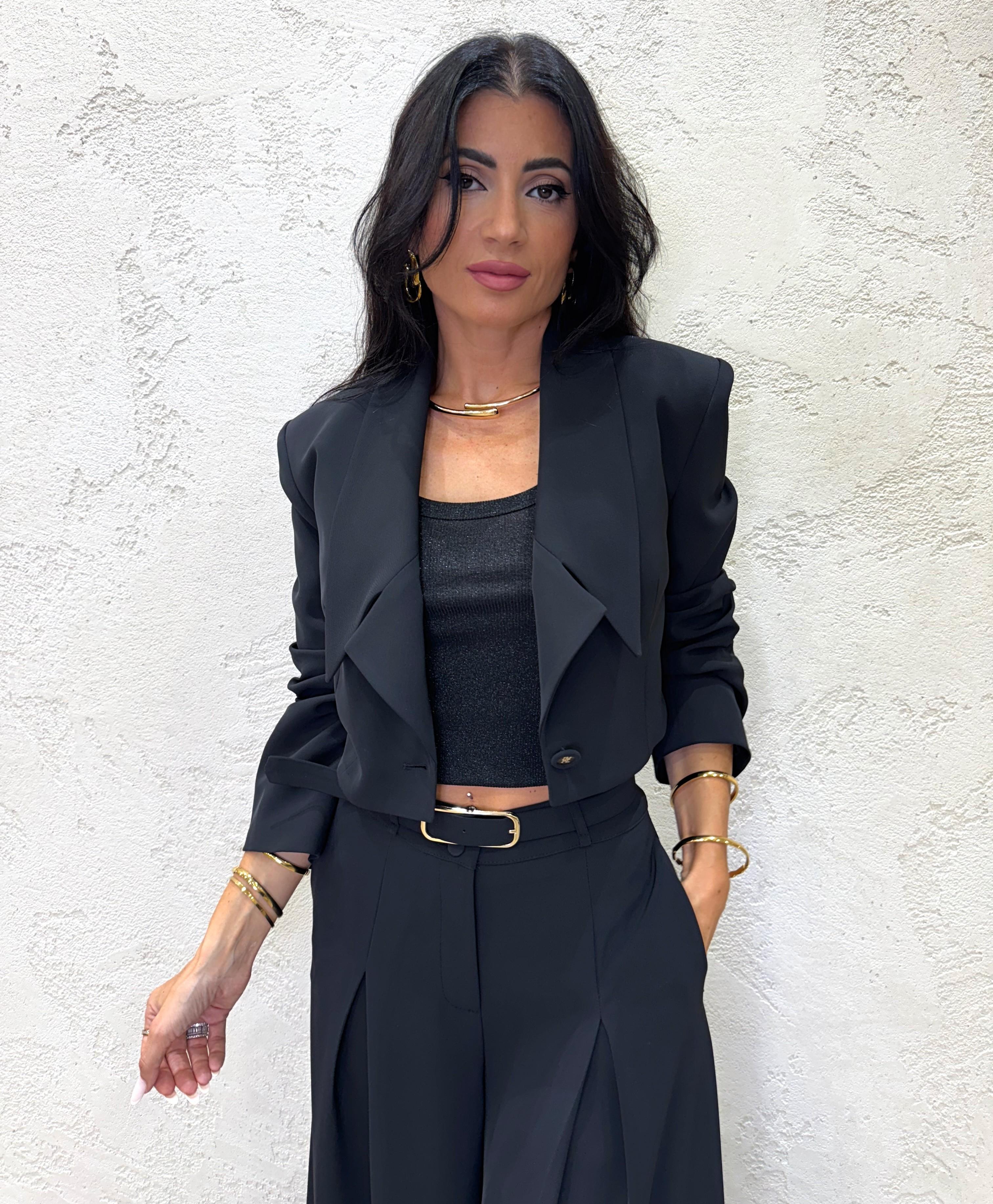 blazer crop con collo revers a punta JBG0KHX NERO IMPERIAL 
