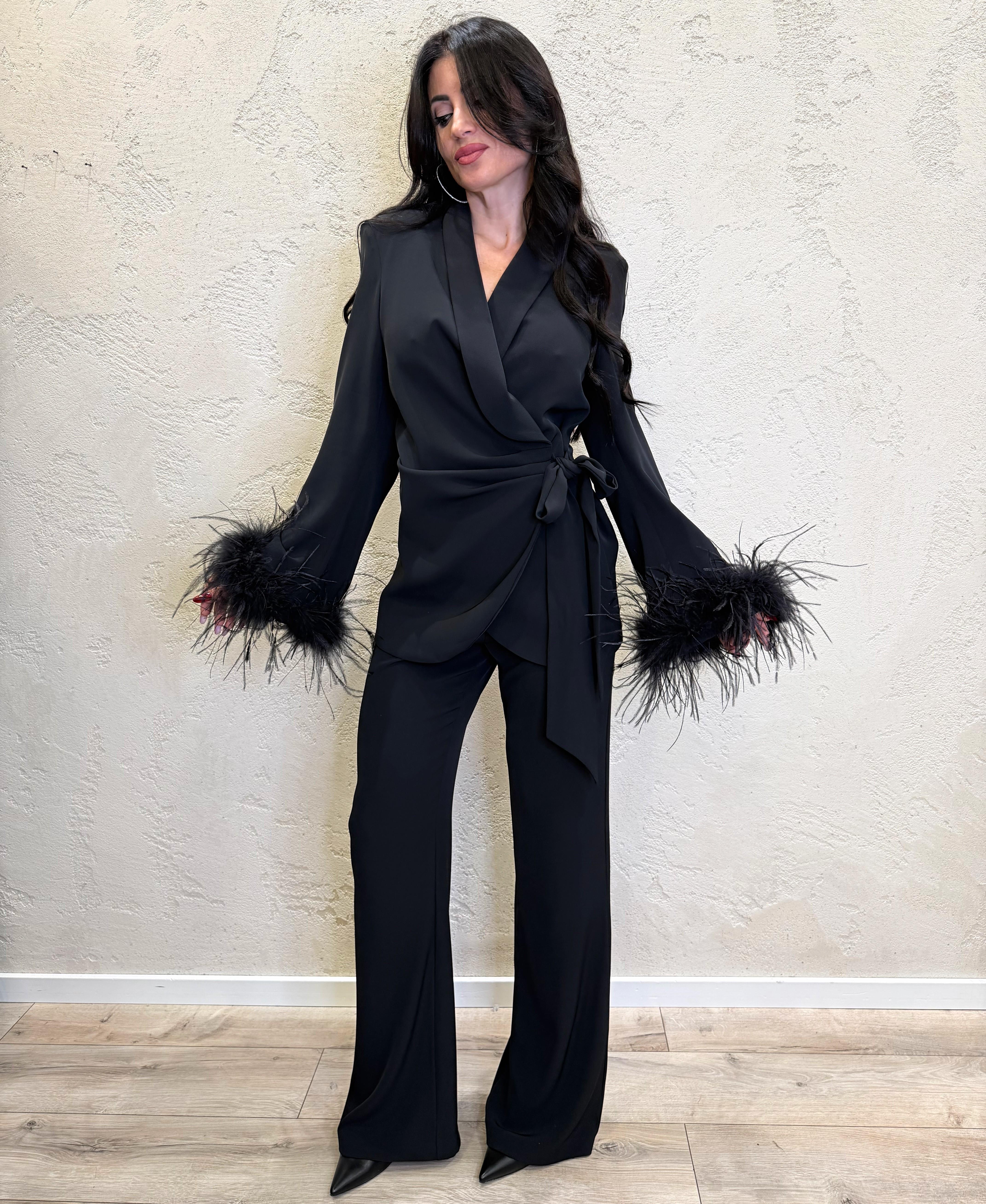 pantalone a palazzo 37748 NERO TENSIONE IN 