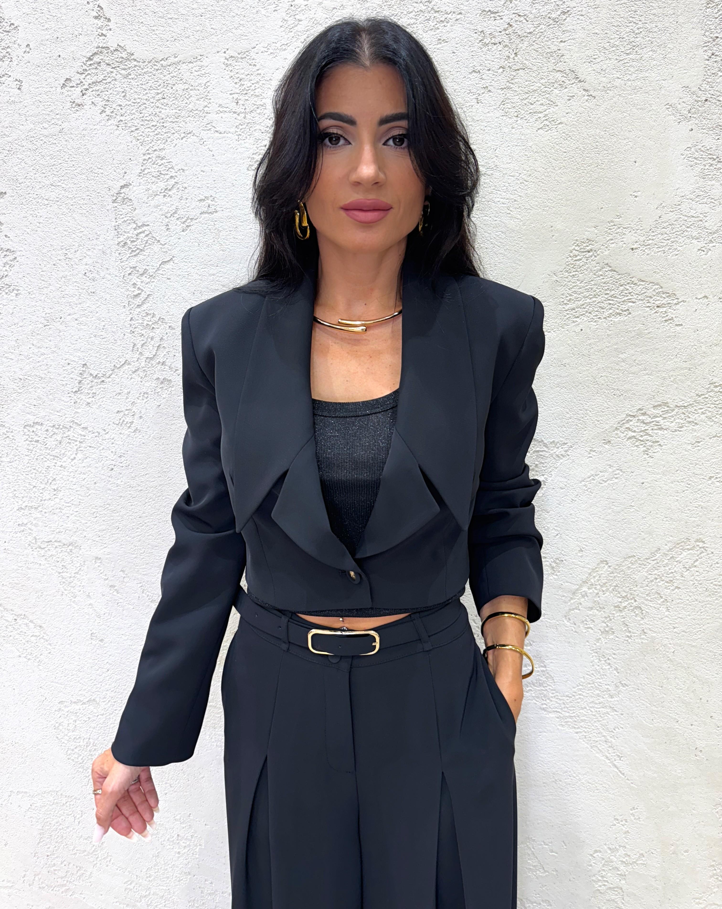 blazer crop con collo revers a punta JBG0KHX NERO IMPERIAL 