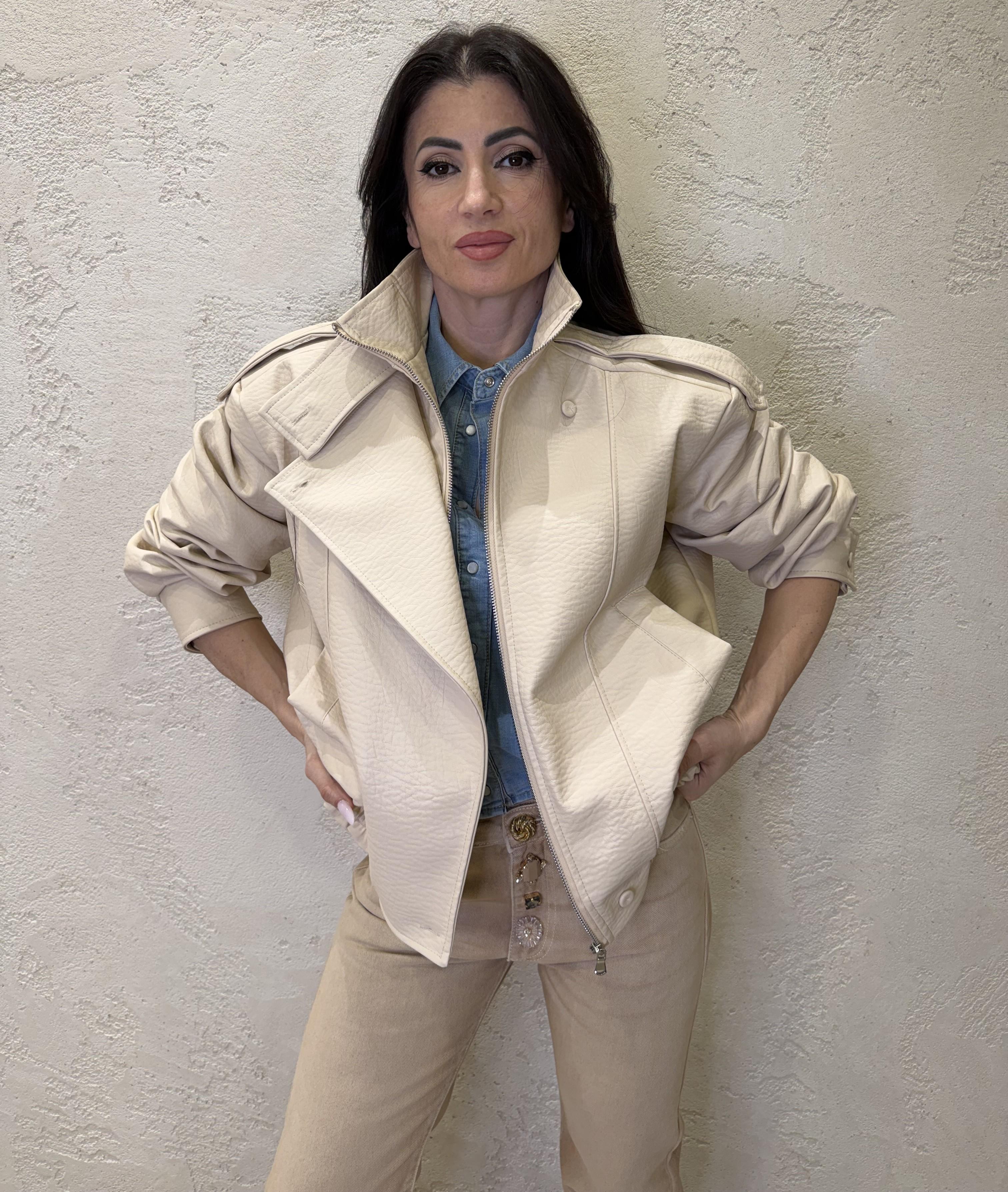 bomber biker in ecopelle martellata TAB1350 BURRO VICOLO 