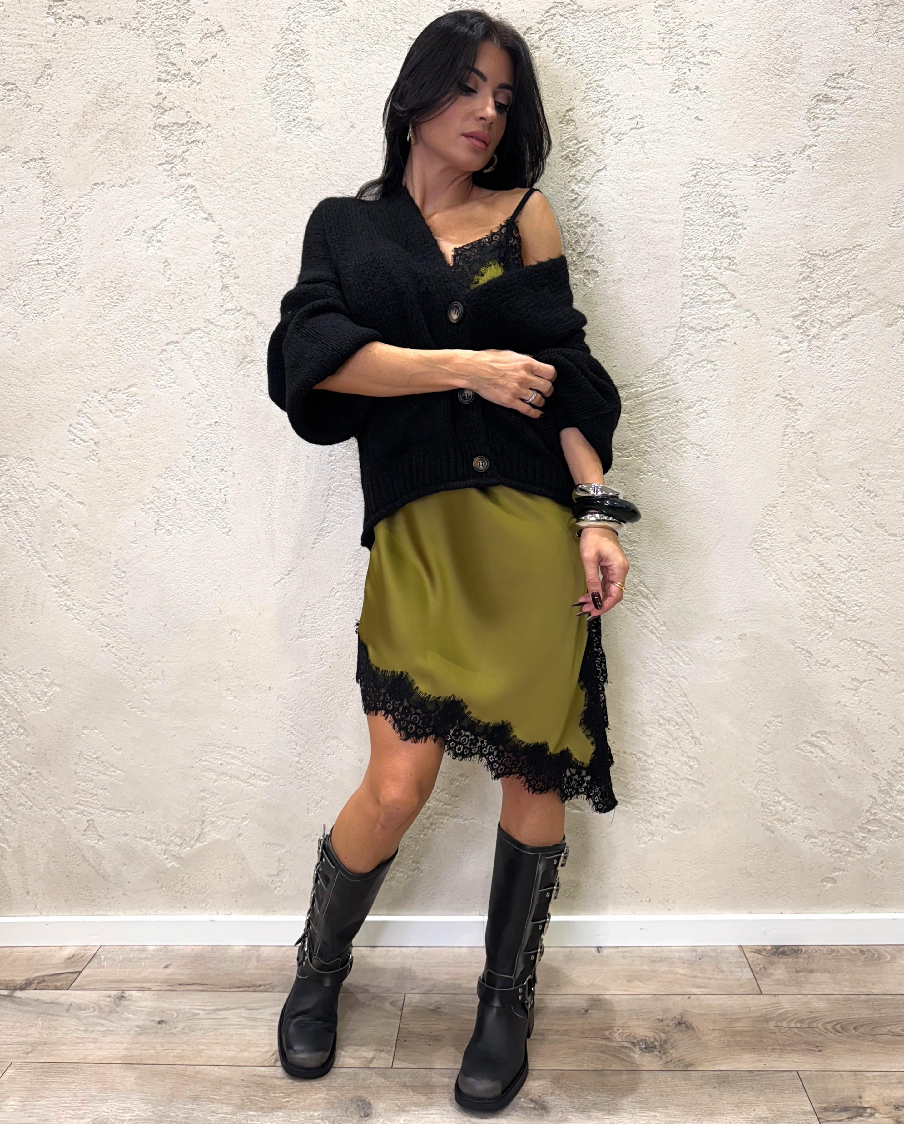 abito asimmetrico con inserti in pizzo AVS-P037 OLIO HAVEONE 