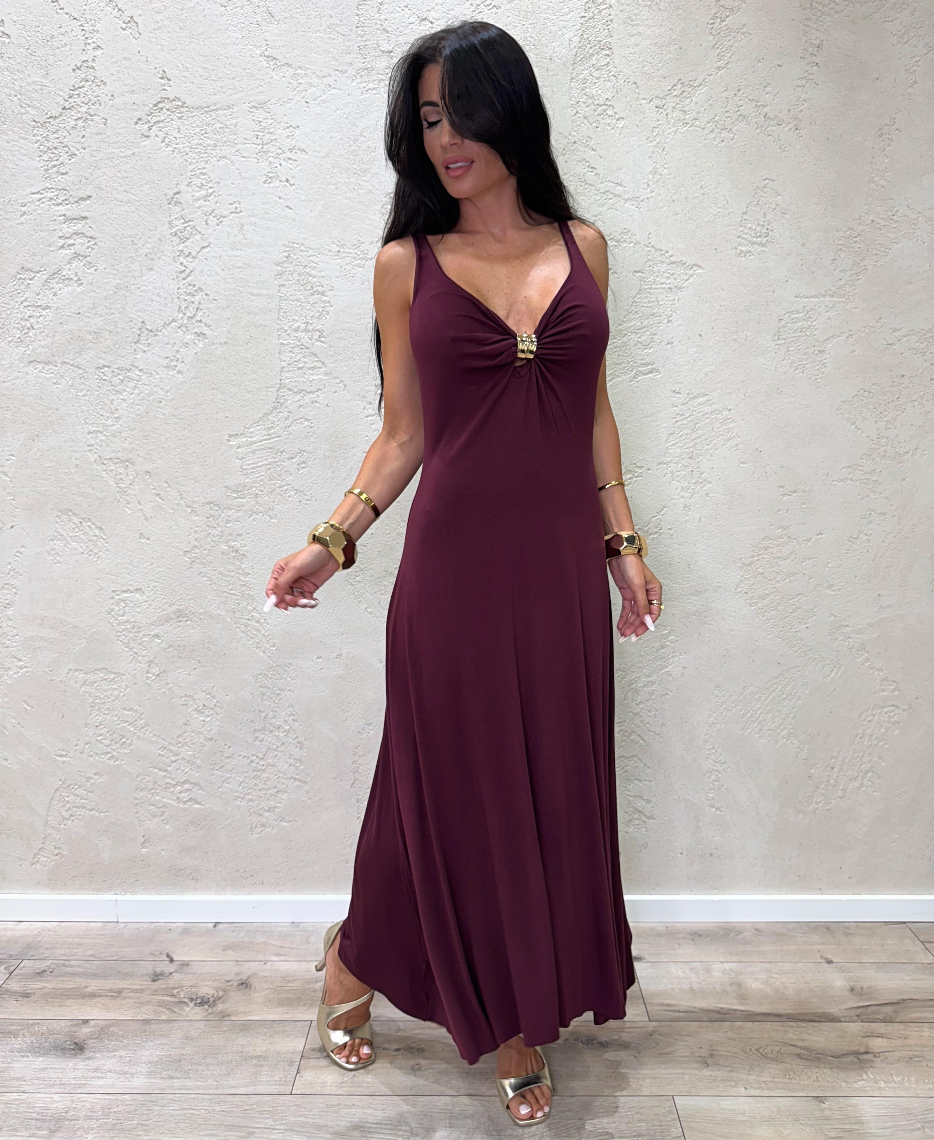 abito midi con dettaglio gioiello B01007 VINO SUSY MIX 