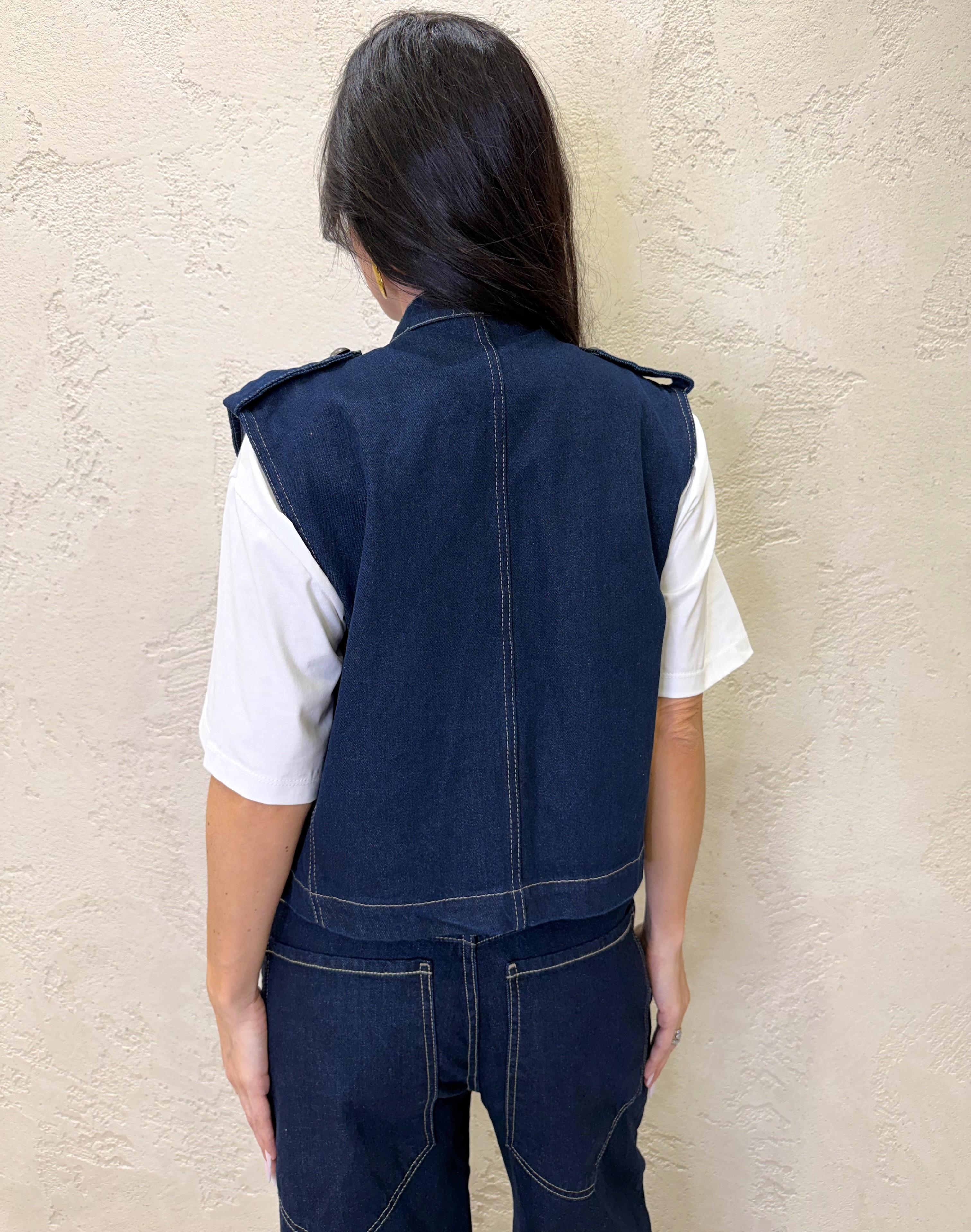 gilet napoleone in denim modello a scatoletta 38905 DENIM TENSIONE IN 