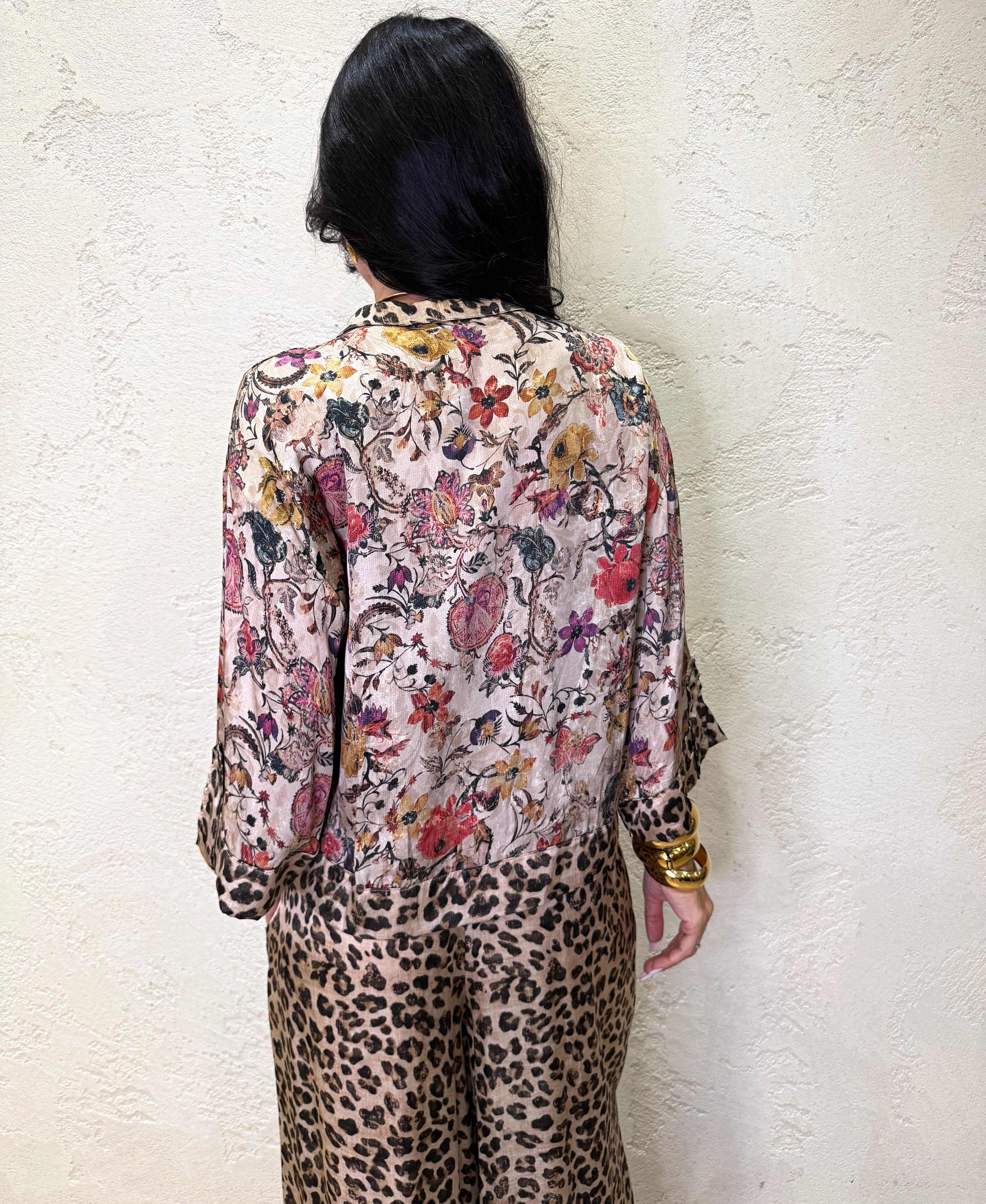 camicia a scatoletta fantasia "leopard bloom" 100% viscosa G03637 MACULATO ELEVI 