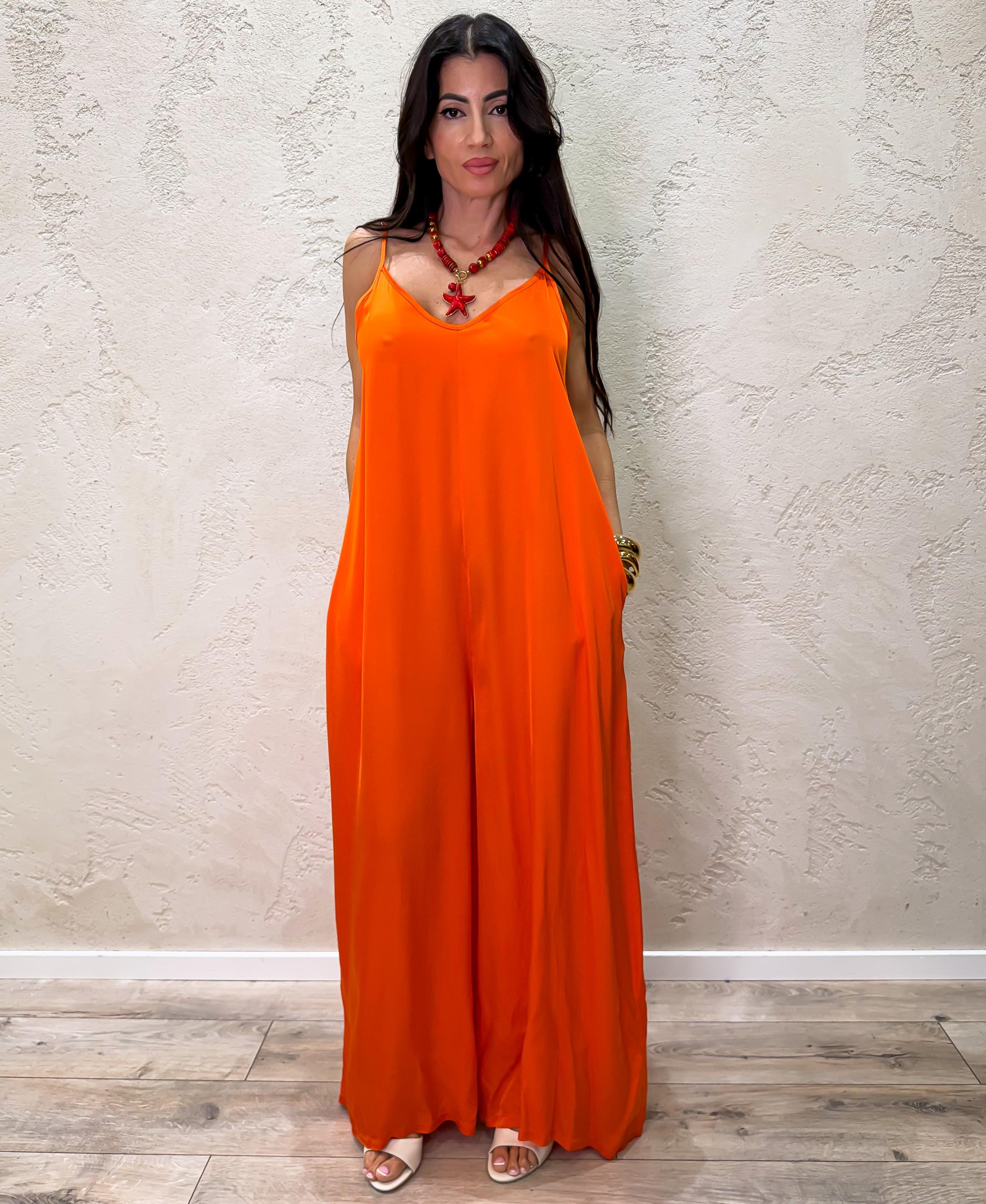 maxi tuta in 100% viscosa F911D05QPE26 PAPAYA TENSIONE IN 