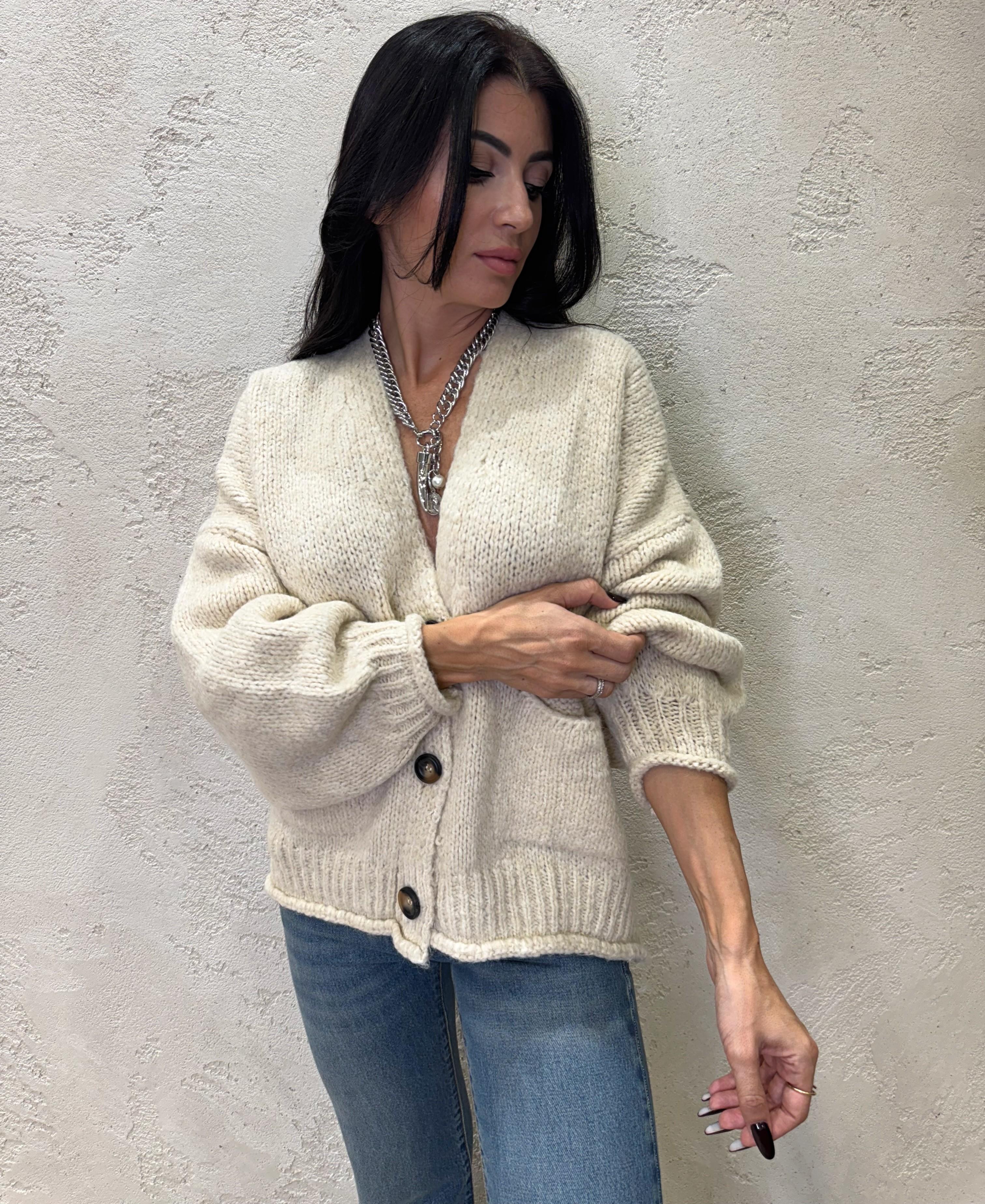 cardigan over misto lana e alpaca con bottoni JIT-P020 BURRO HAVEONE 