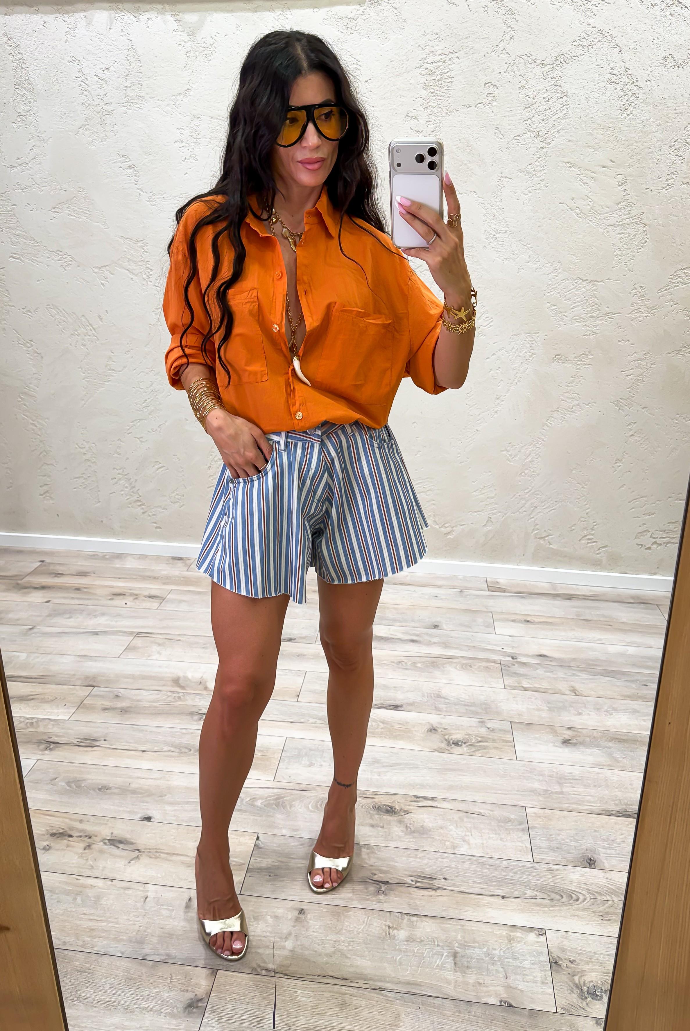 shorts in tela ferma modello a farfalla fantasia a righe PSB-Q681 CELESTE HAVEONE 